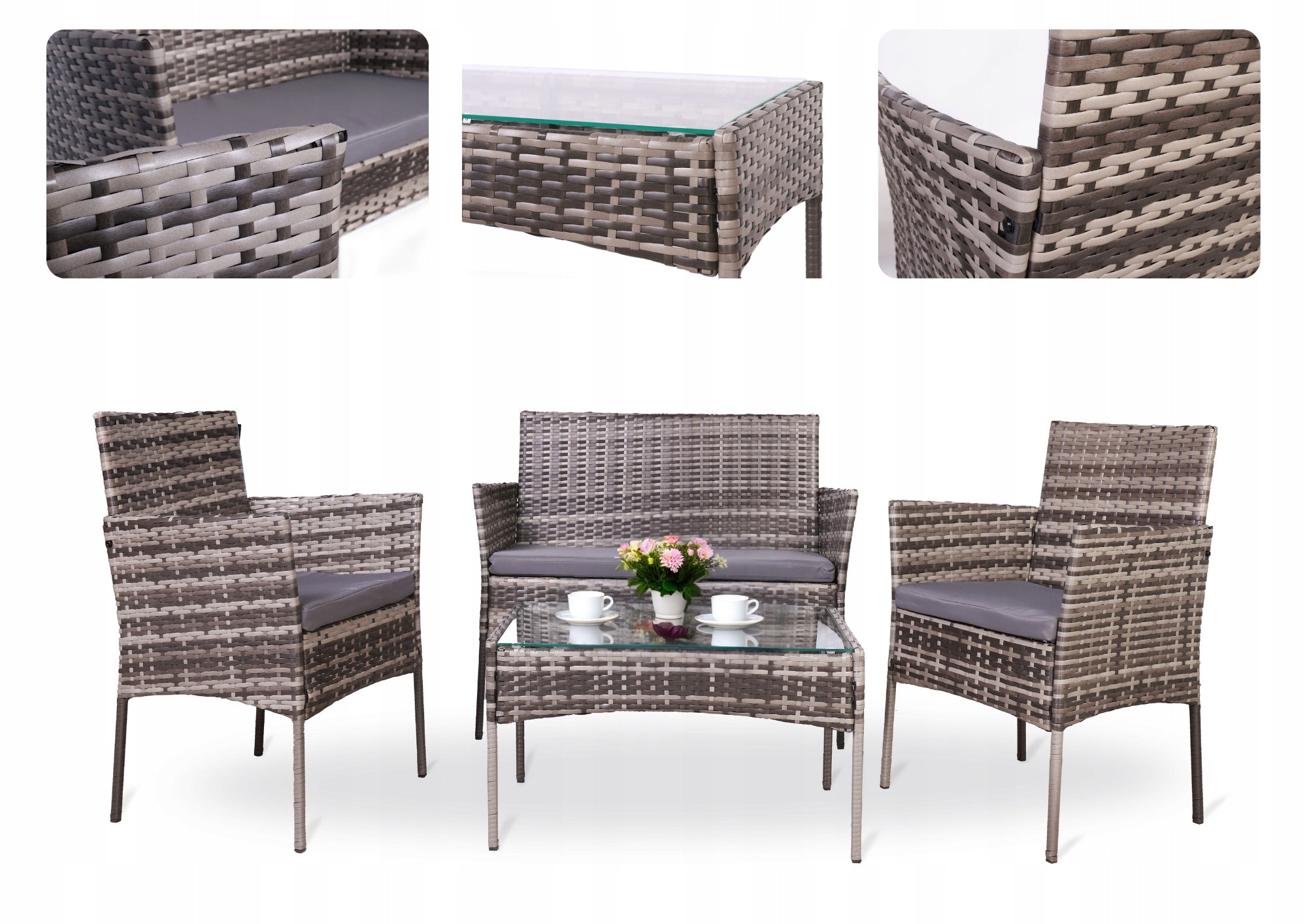 Garden furniture set rattan brown 4 el.