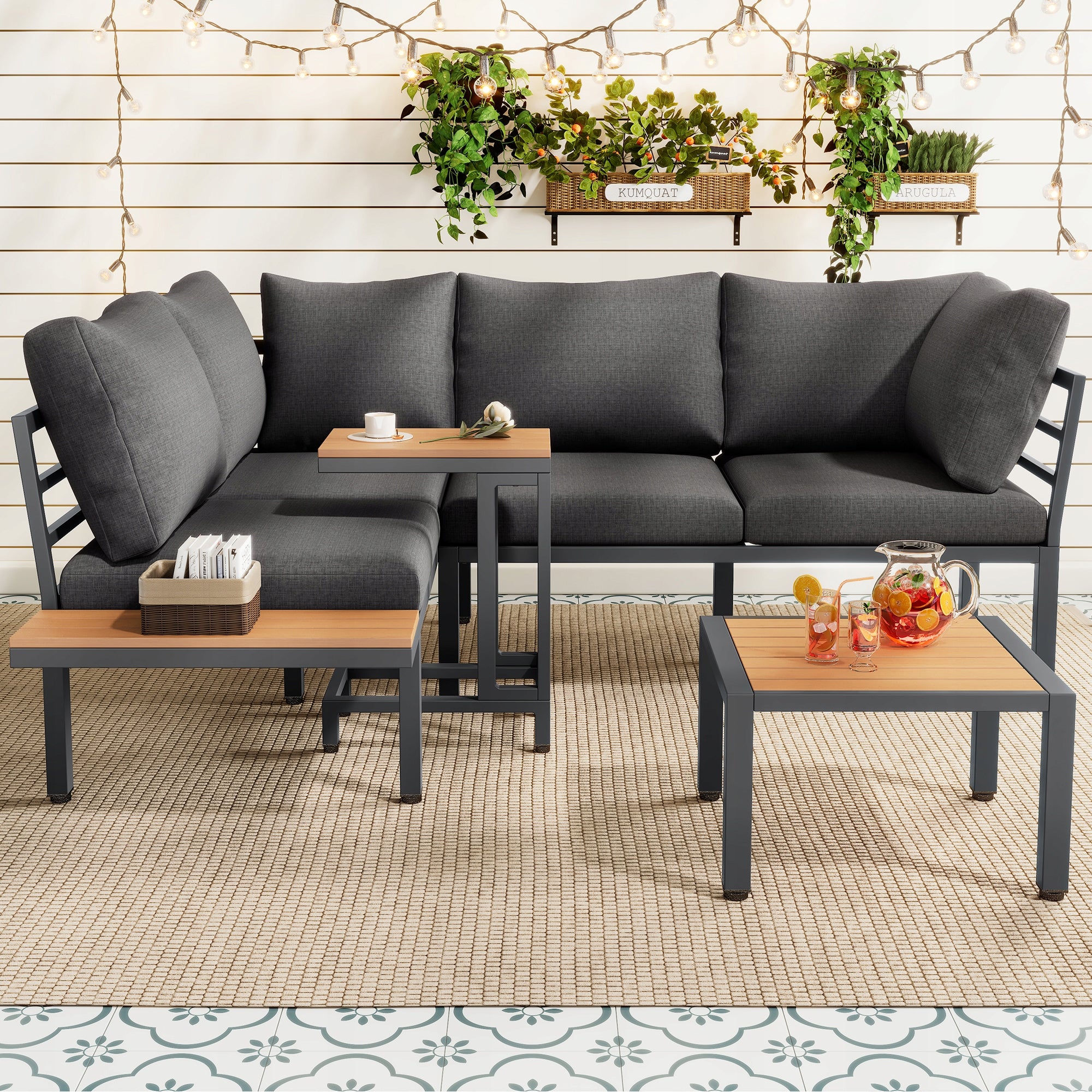 Garden furniture set, sofa + table + coffee table dal balcony for garden Main material metal