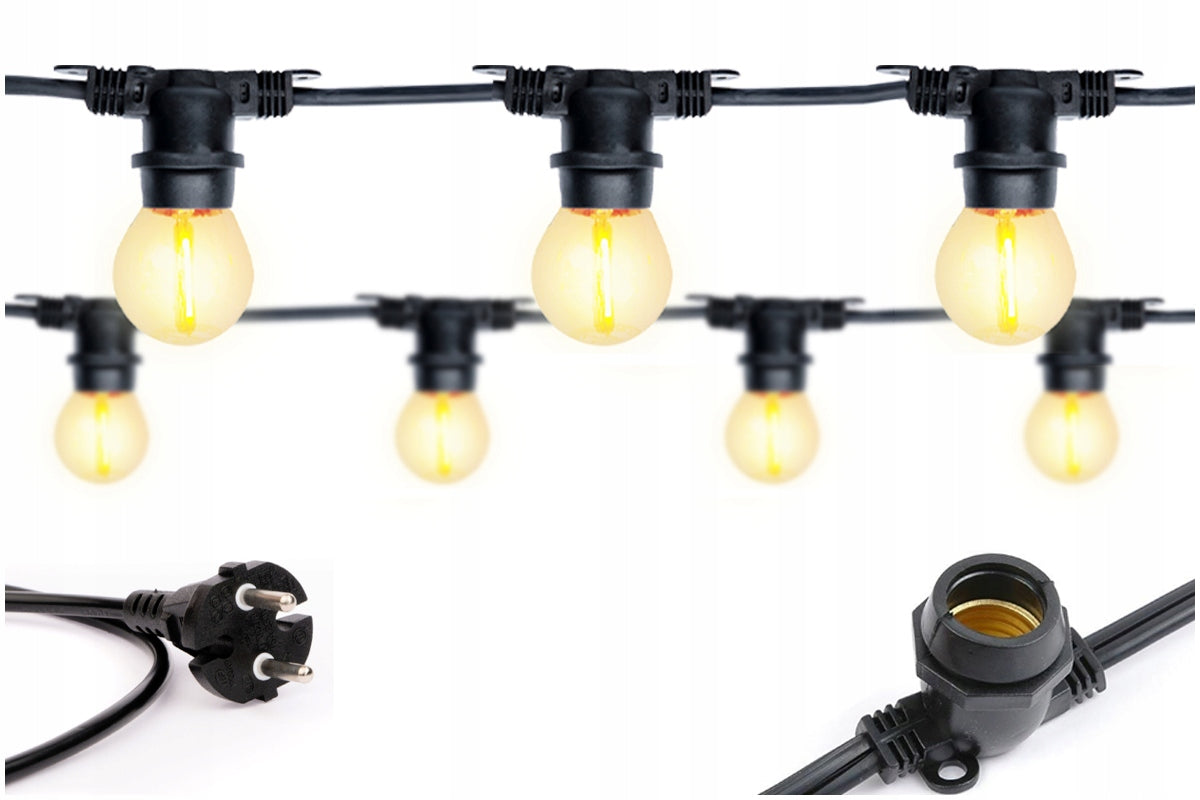 Garden garland 10 meters + 20 E27 bulbs, waterproof