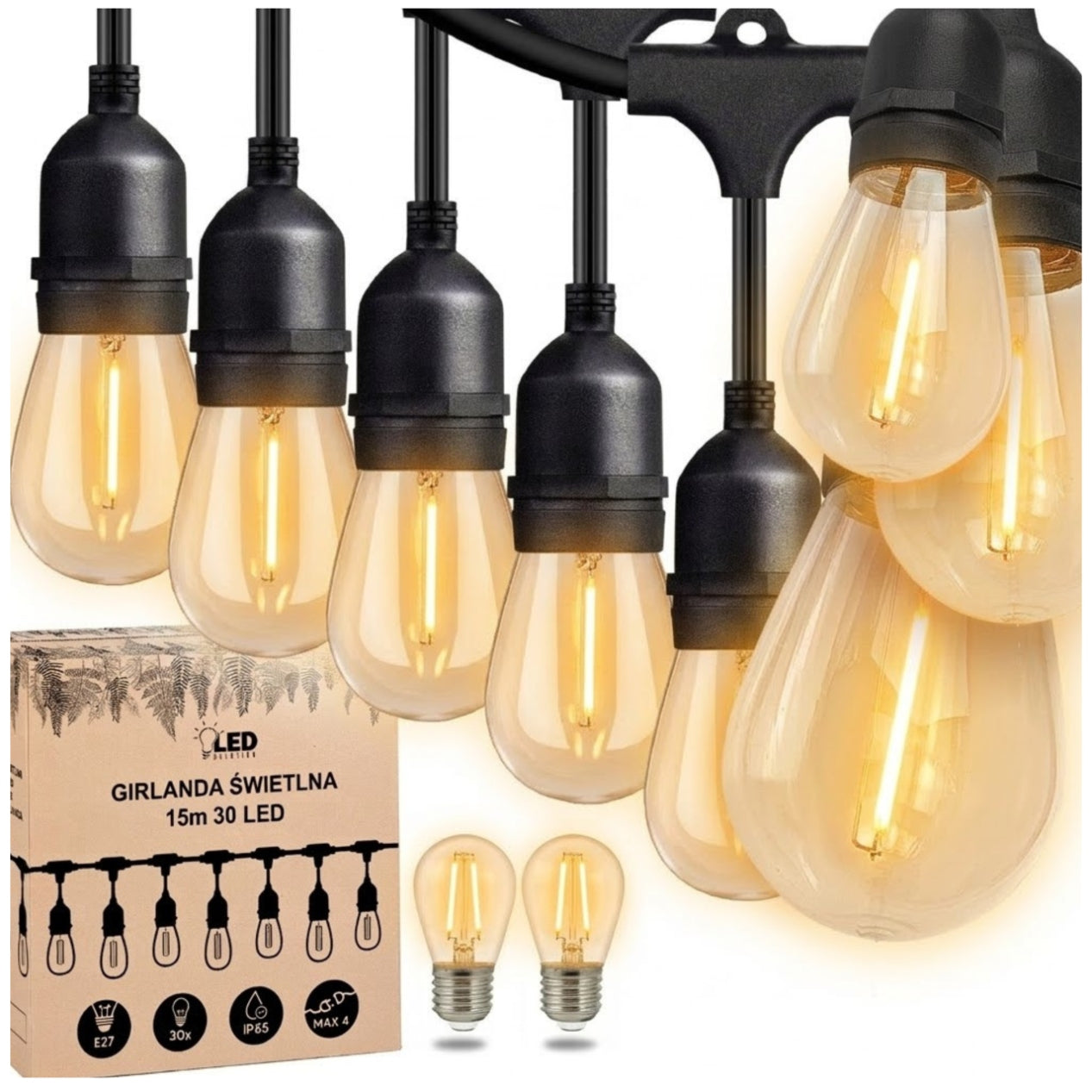 Garden garland light 15M 30 bulbs lamps chain LED thick wire