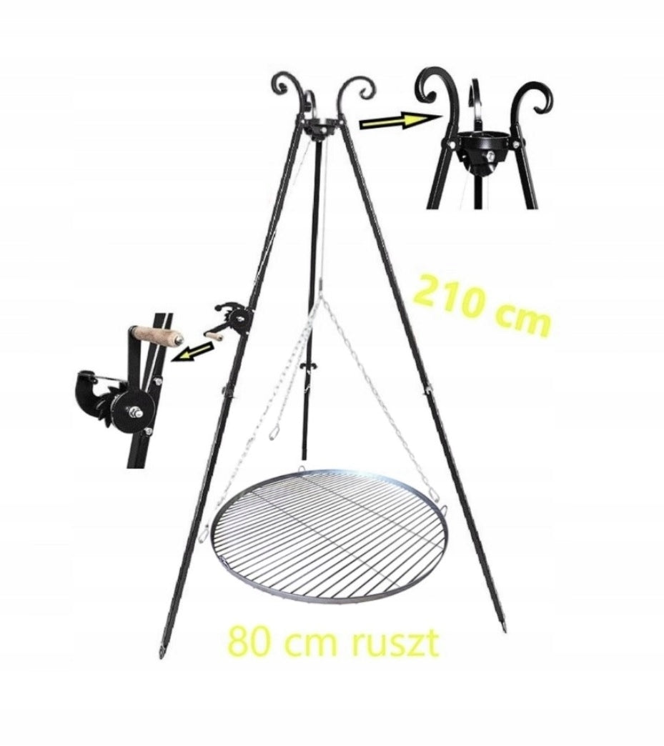 Garden grill tripod 210 cm grate 80 cm stainless XXL