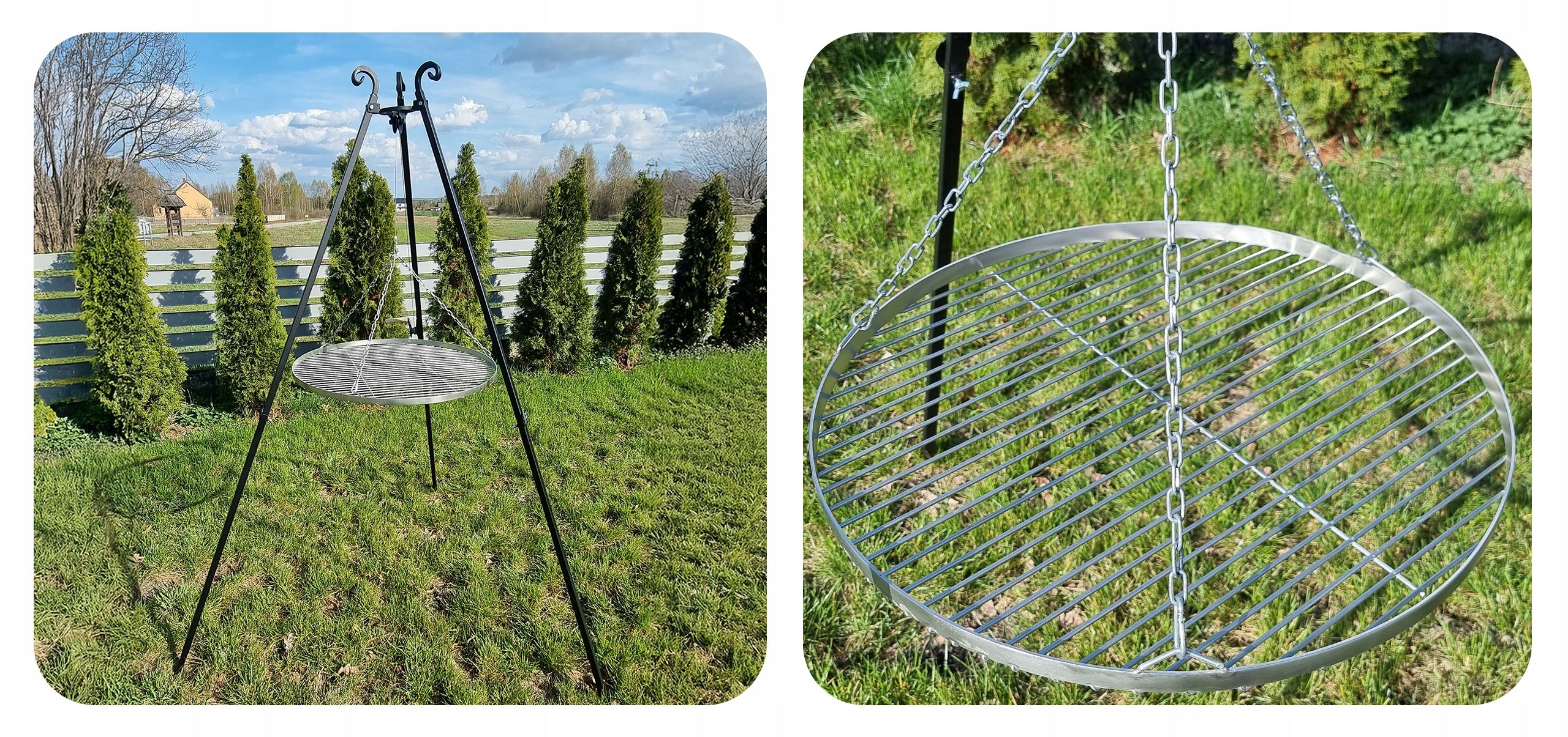 Garden grill tripod with grate | stainless steel 70 cm | adjustable Grill height 200 cm