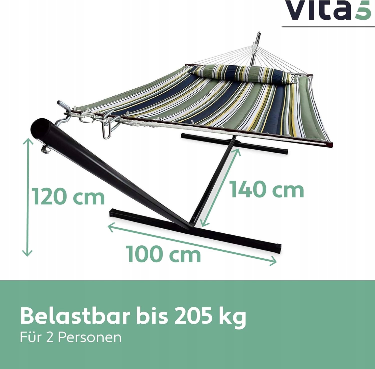 Garden hammock VITA5 with 2-person frame 200 kg 190x140 cm Manufacturer code BlauwGroen
