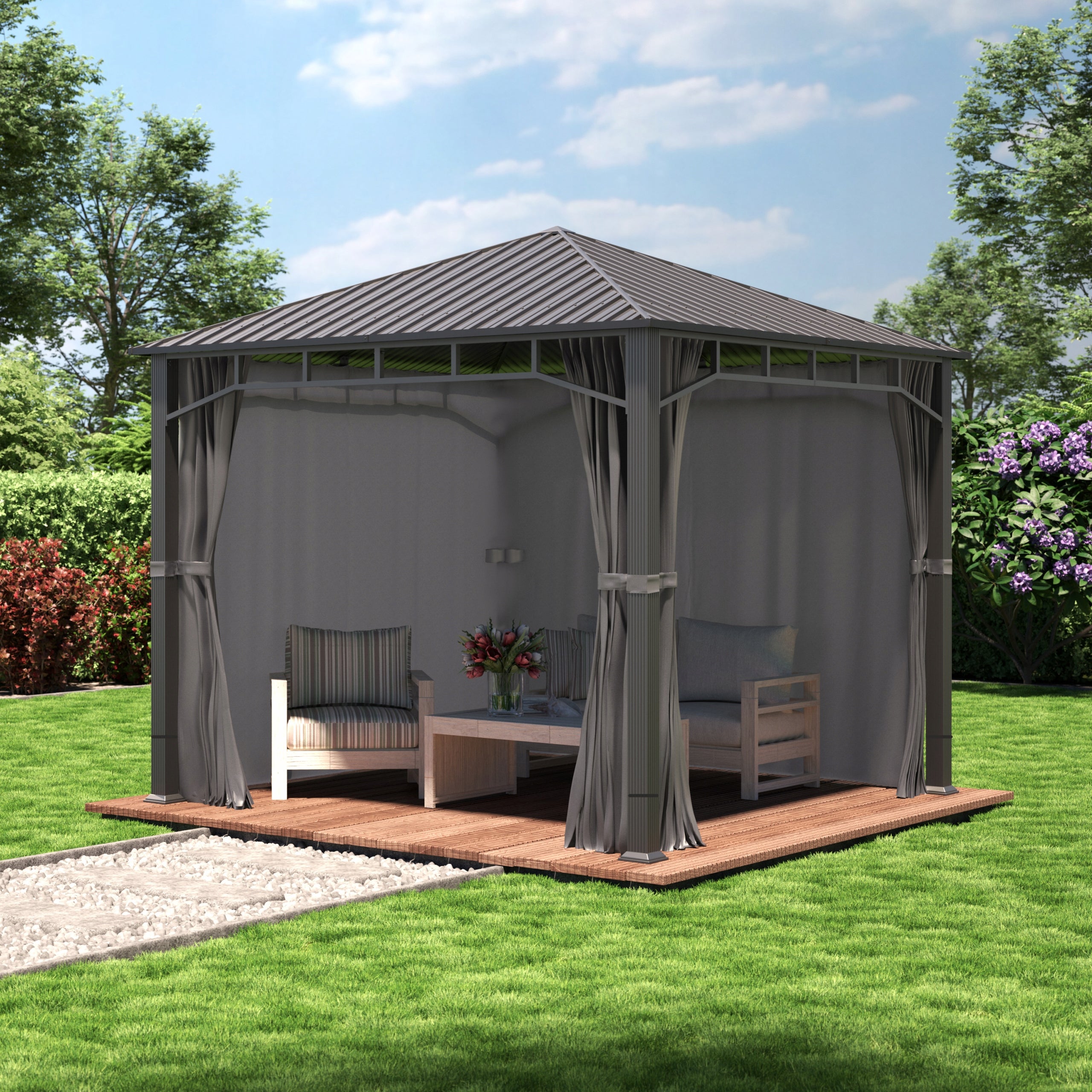Garden pavilion Sunset Superior 3x3 m grey Length 3 m
