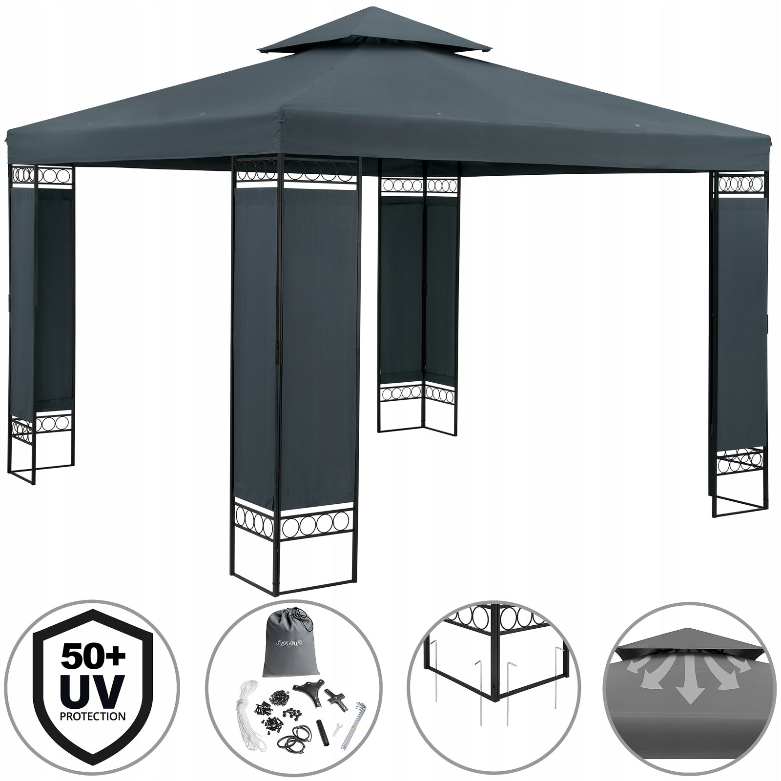 Garden pavilion gazebo party tent birthday 3x3x2,6m anthracite