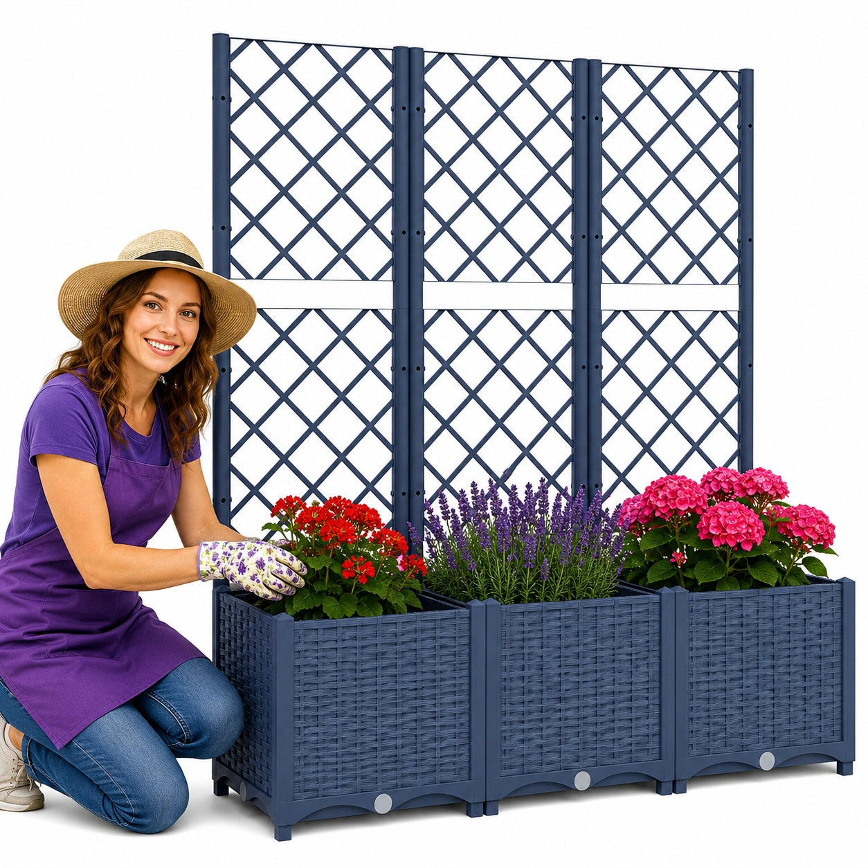 Garden planter with grille, dark grey, 120x40x136