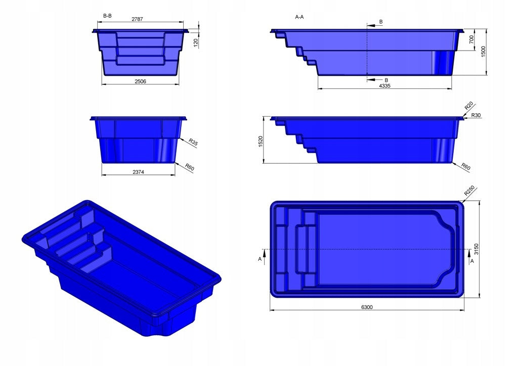Garden pool dug in 6,30x3,15x1,50 set MANUFACTURER, PROMOTION Height 150 cm