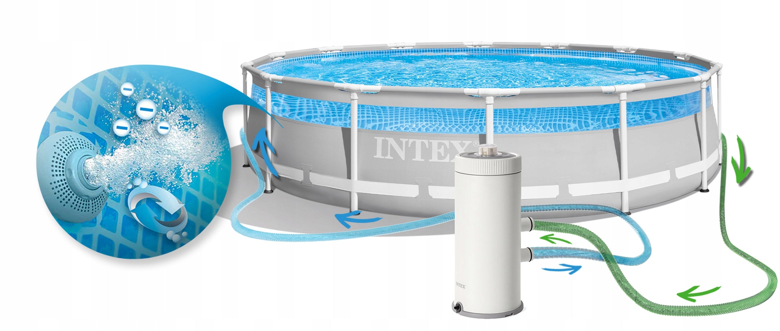 Garden pool rack + pump INTEX 26722 427x107 12in1 NEW MODEL 2026 Height 107 cm
