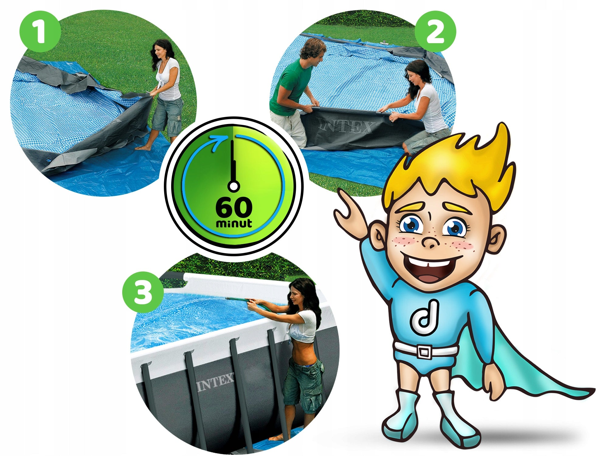 Garden pool rack + sand pump 732x366cm 9in1 INTEX model 2026 Length 732 cm
