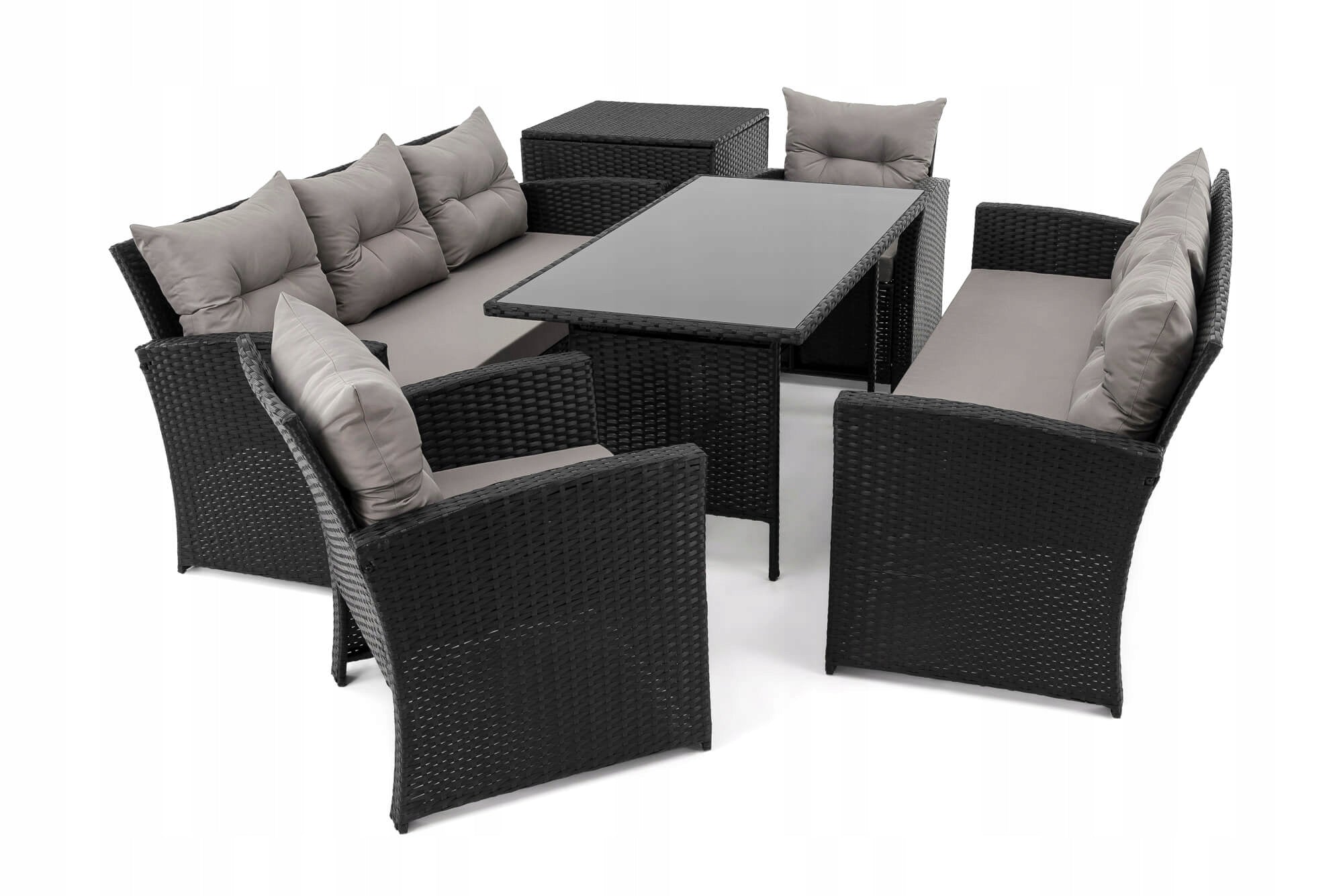 Garden set for garden MARSEILLE 8 rattan black cushions grey Main material synthetic rattan