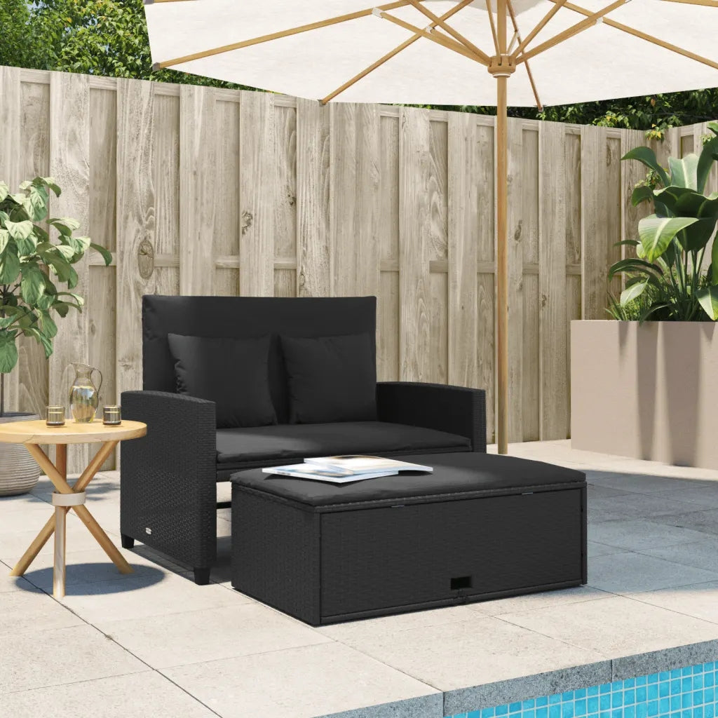 Garden sofa with cushions, 2-seater, black, pol Line vidaXL