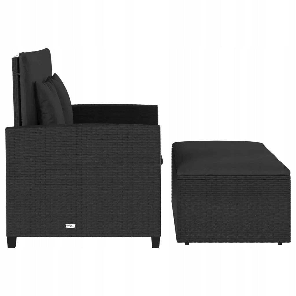 Garden sofa with cushions, 2-seater, black, pol Main material synthetic rattan