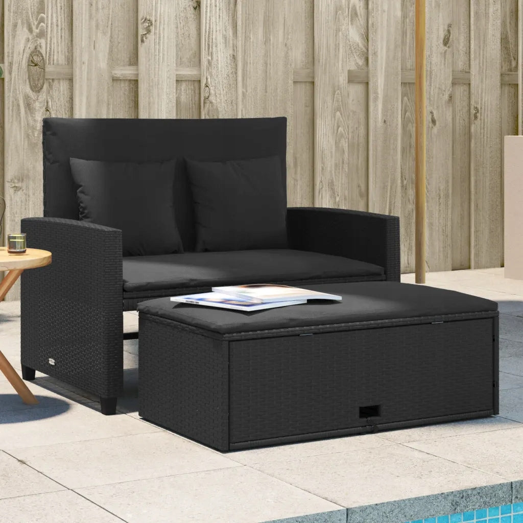 Garden sofa with cushions, 2-seater, black, pol Manufacturer VidaXL