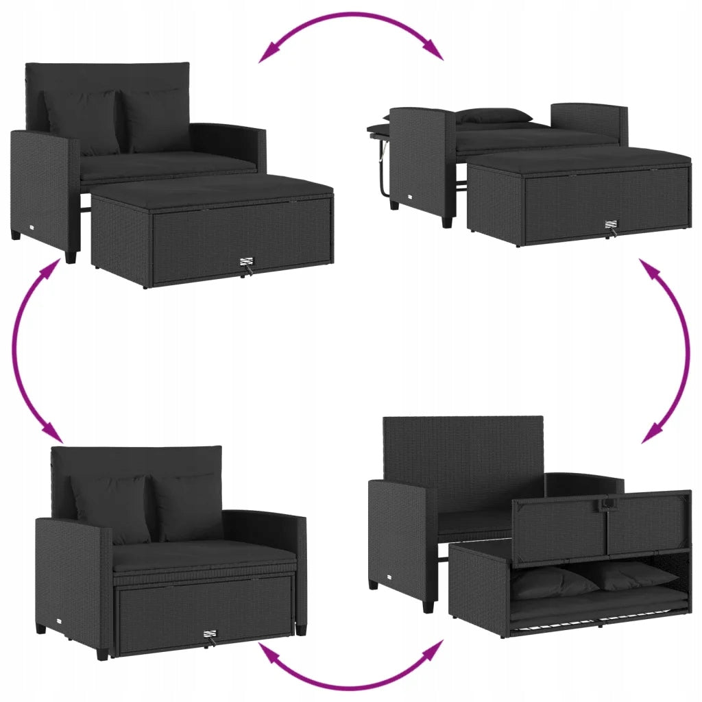 Garden sofa with cushions, 2-seater, black, pol Number of people 2