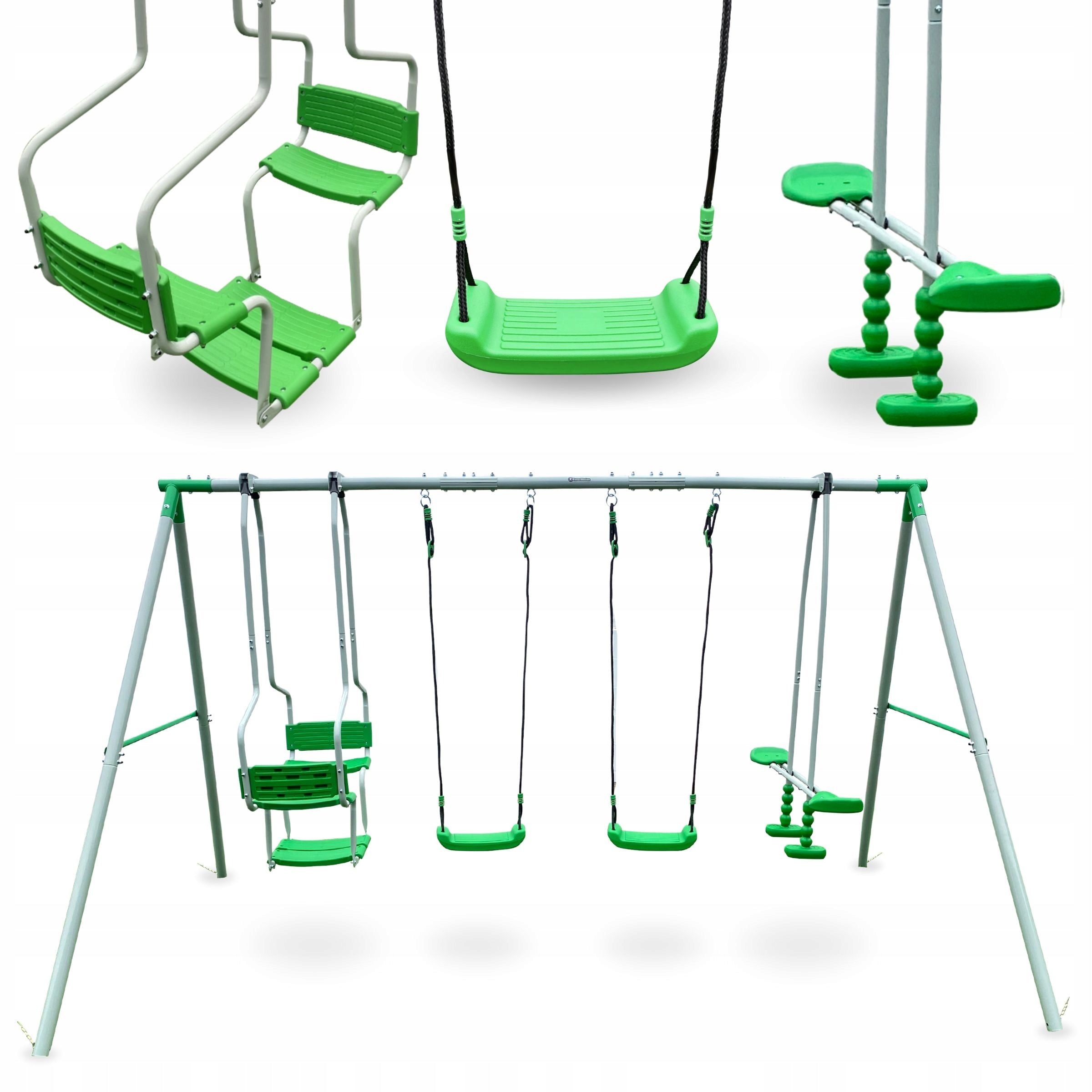 Garden square toys XXL 6 person set of swings for children green