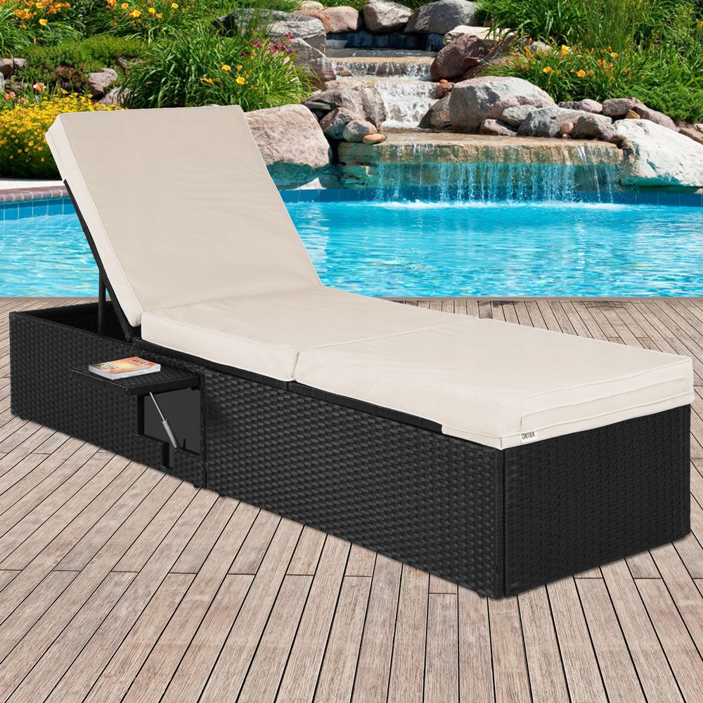 Garden sun lounger couch bed garden furniture rattan 200x58cm pillows Color black