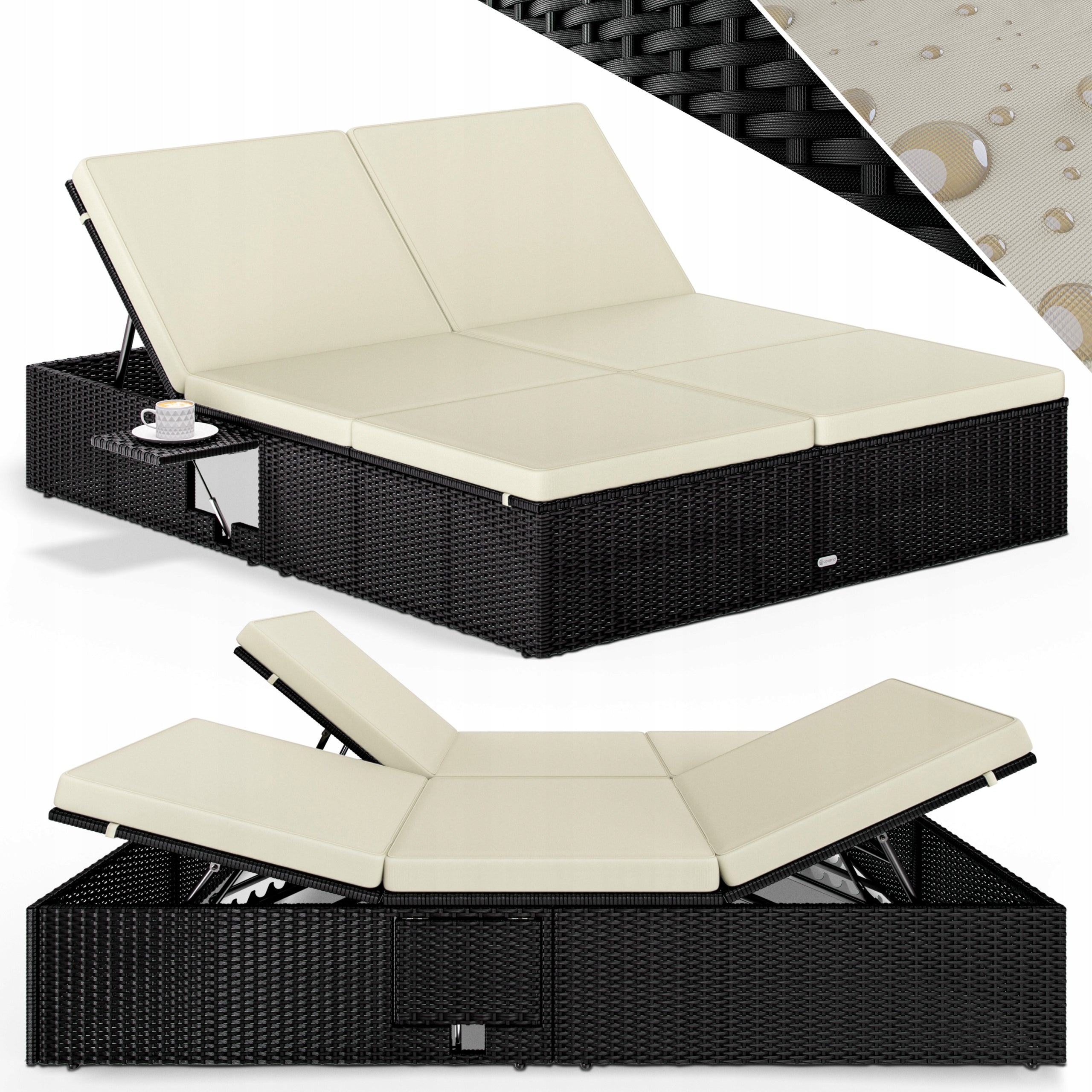 Garden sunbed couch bed garden furniture rattan 200x160x33cm pillows