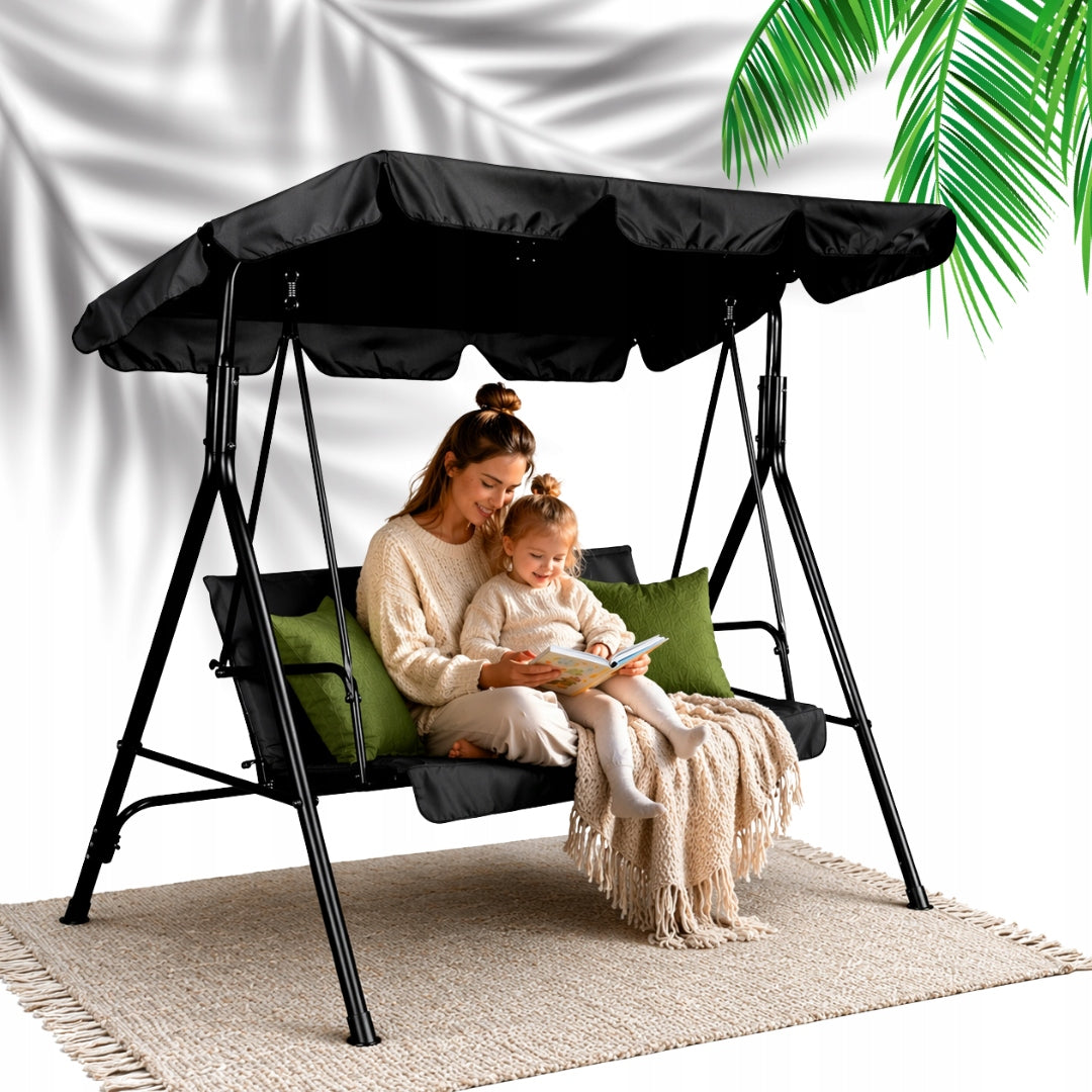 Garden swing dark grey with cushions 3-seater with visor 170cm