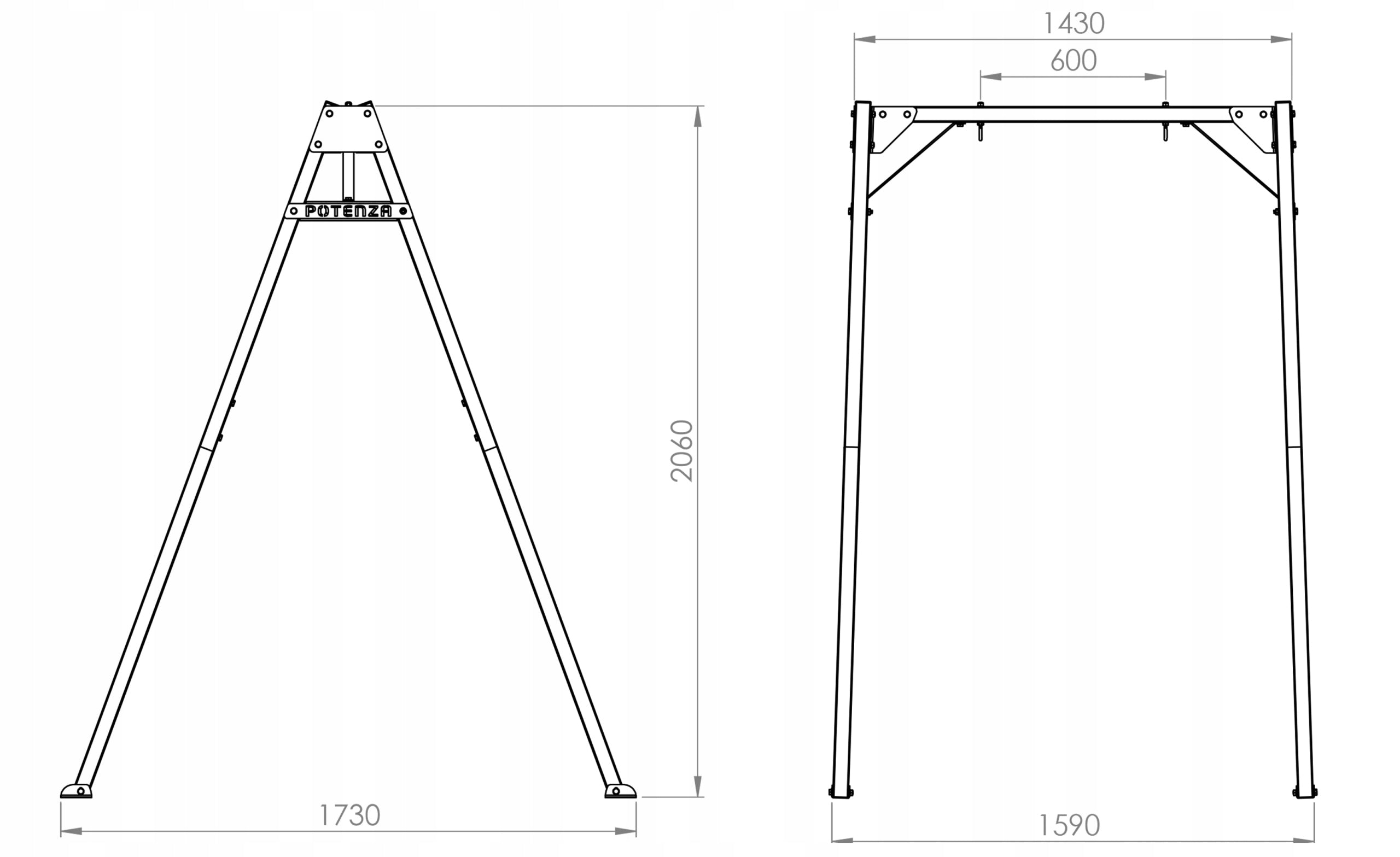Garden swing for children GALVANIZED single station steel POTENZA Seat length 159 cm