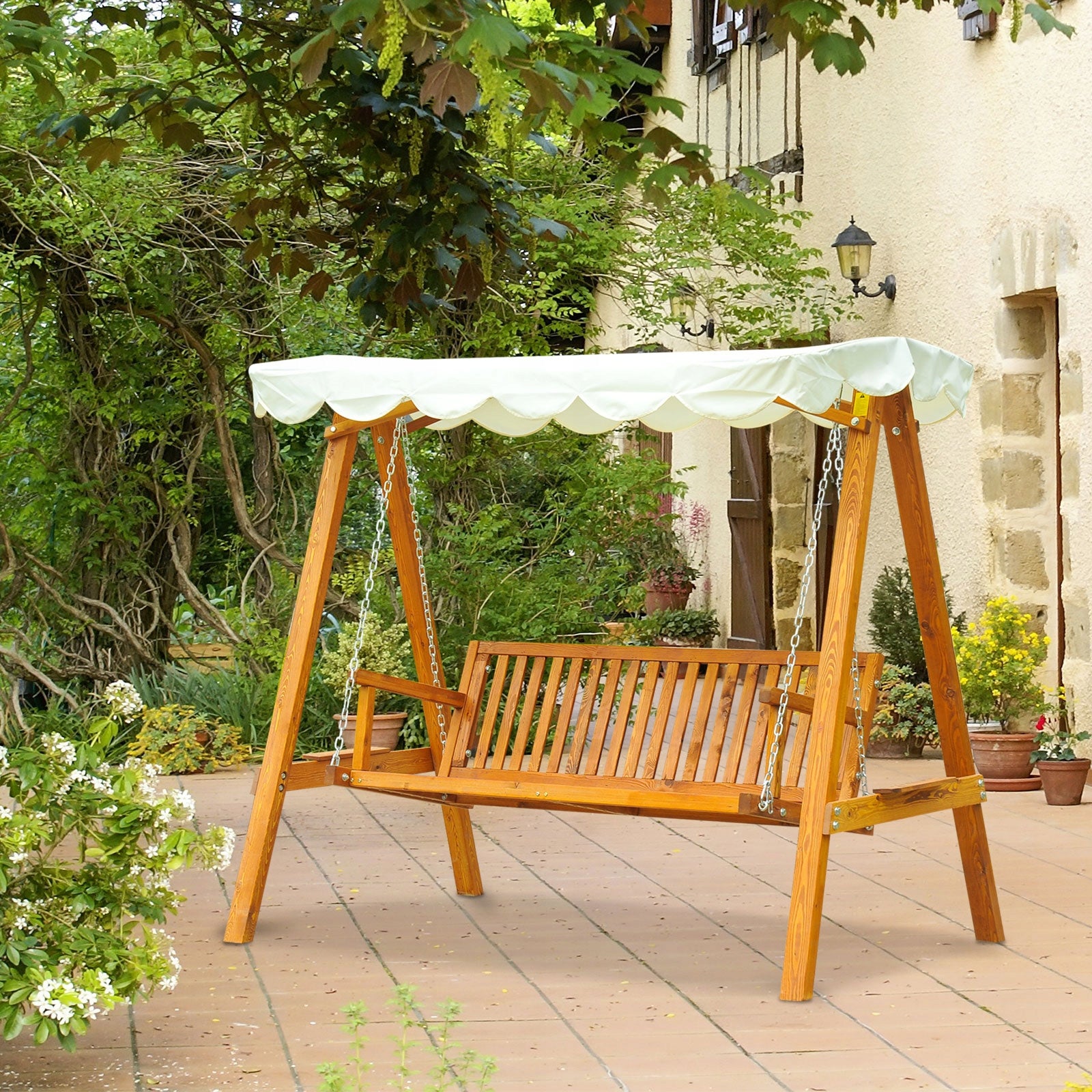 Garden swing with visor, wooden, stable, 210x130 cm Manufacturer no brand