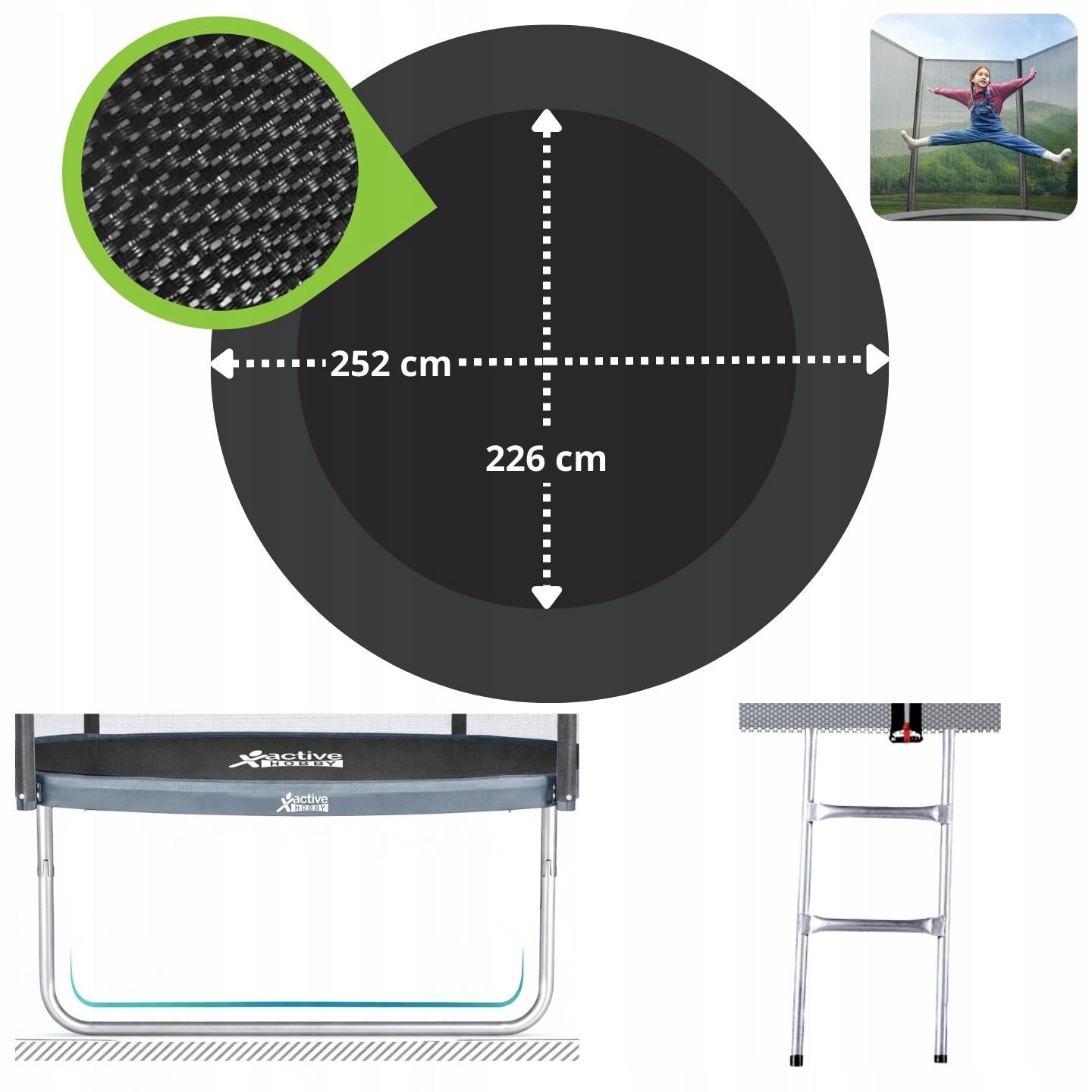Garden trampoline for children 252cm 8ft net ladder Active Hobby Kid's age 3＋ years
