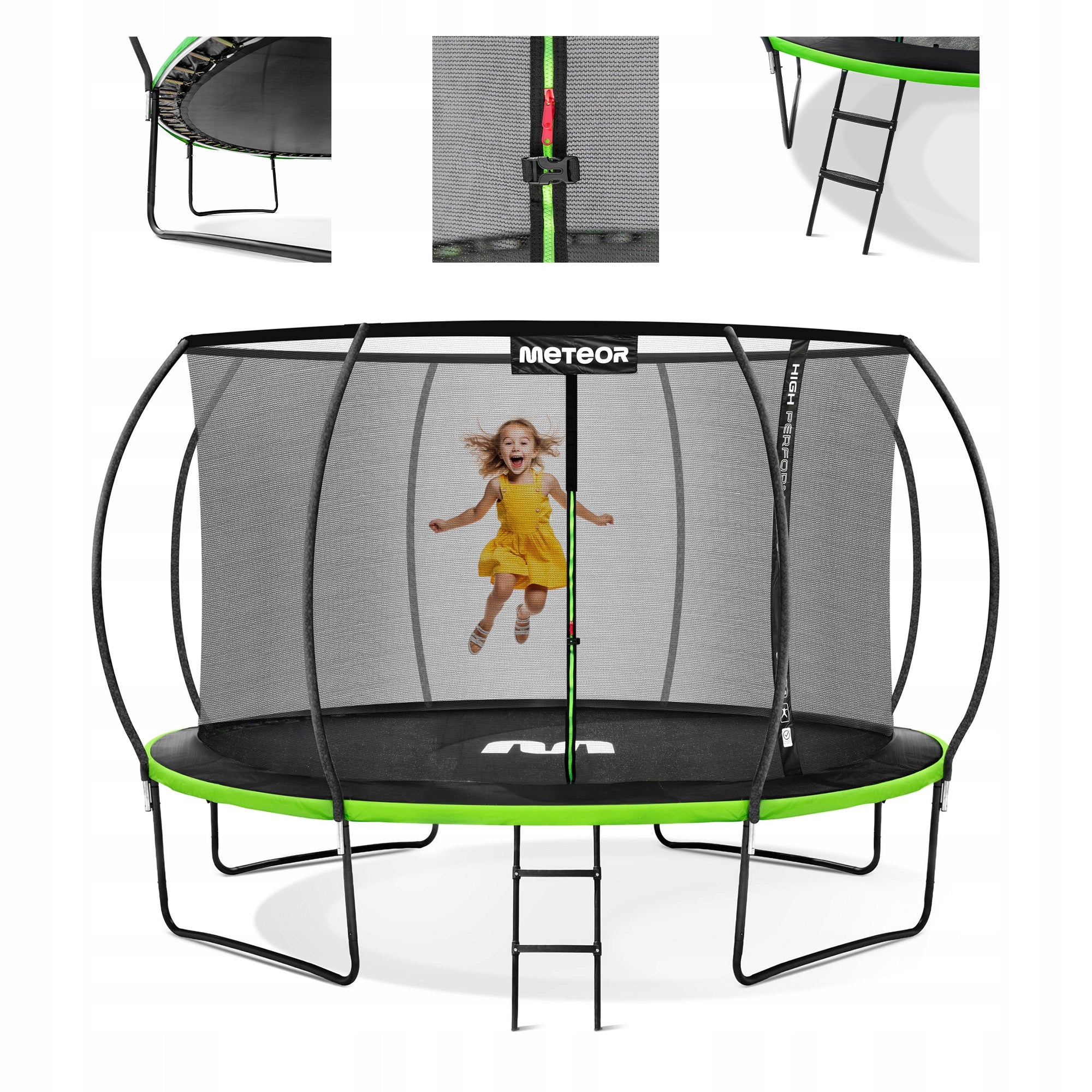 Garden trampoline large for children ladder with inner net Meteor 12ft