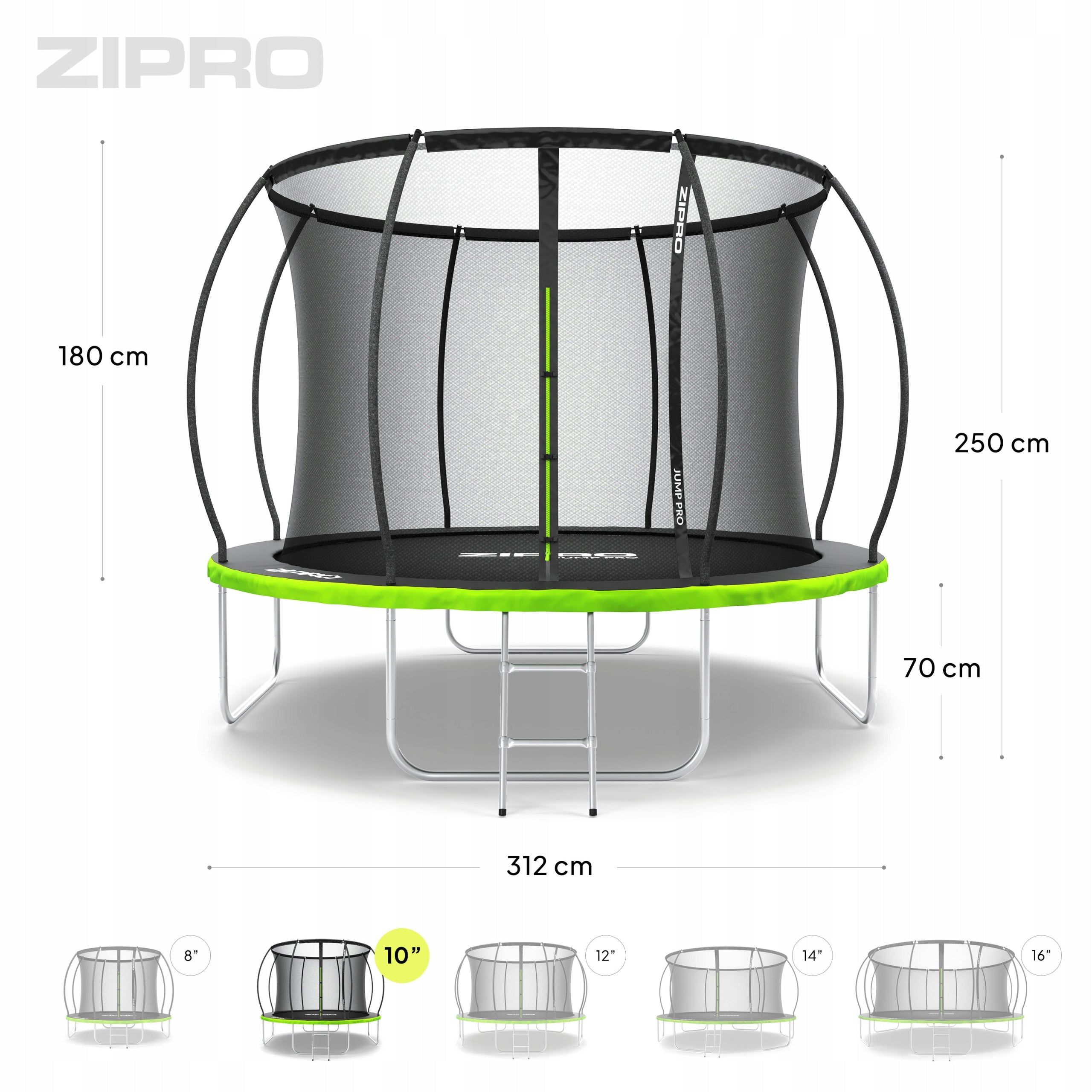 Garden trampoline with inner net for children 10FT 312cm - Zipro Number of springs/ropes 56