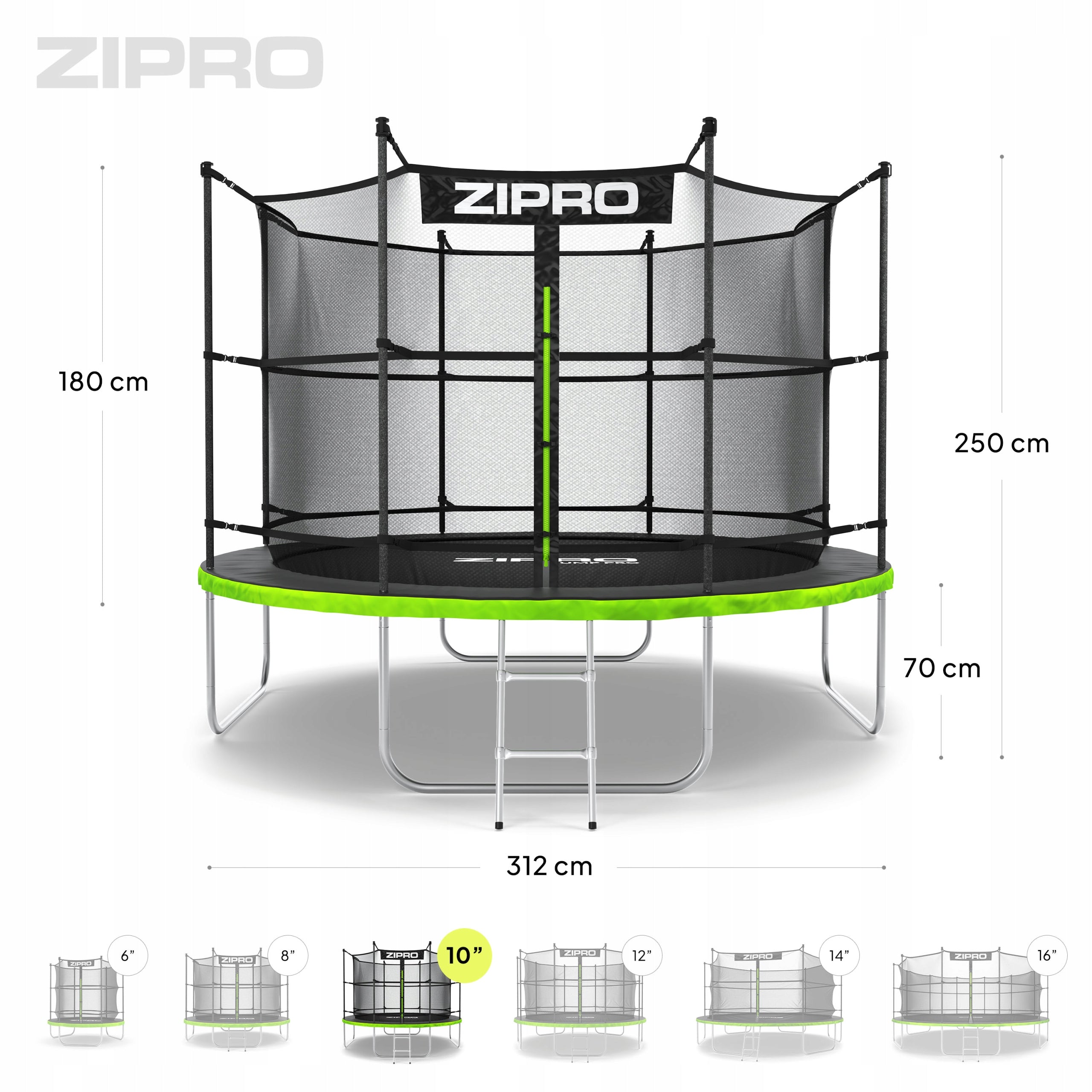 Garden trampoline with inner net for children 10FT 312cm Zipro Number of springs/ropes 56