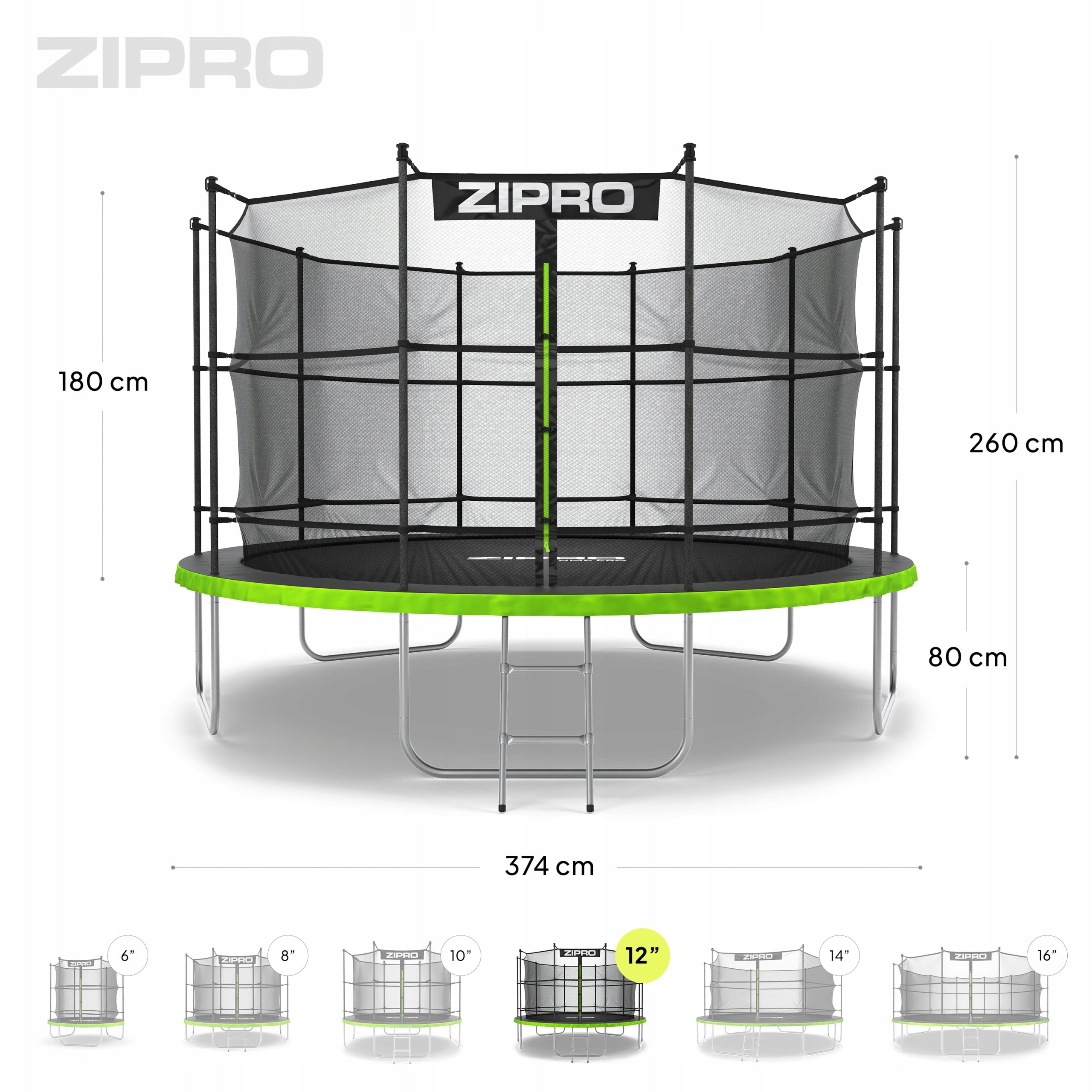 Garden trampoline with inner net for children 12FT 374cm - Zipro Number of springs/ropes 70