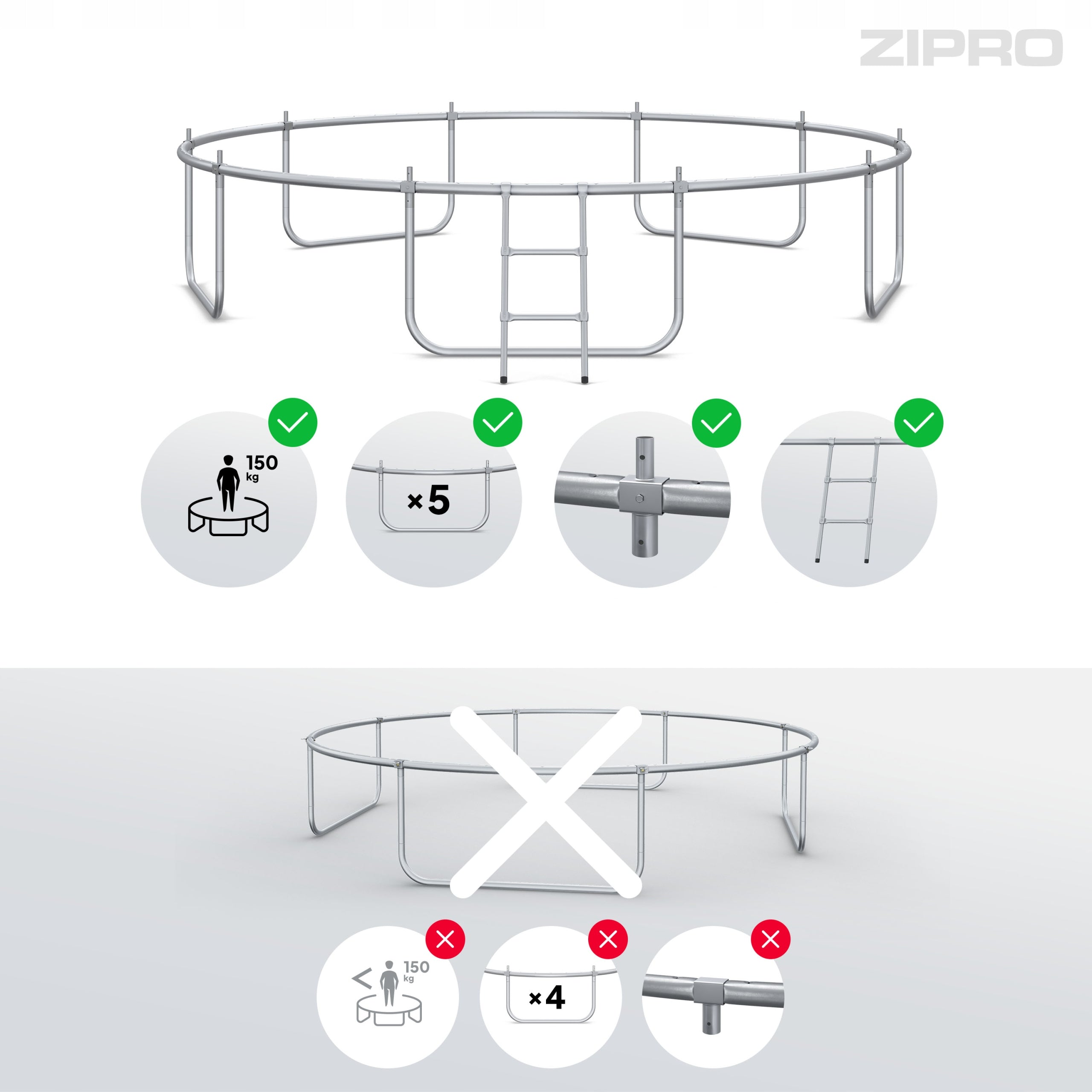 Garden trampoline with inner net for children 374cm 12FT - Zipro Total height 260 cm