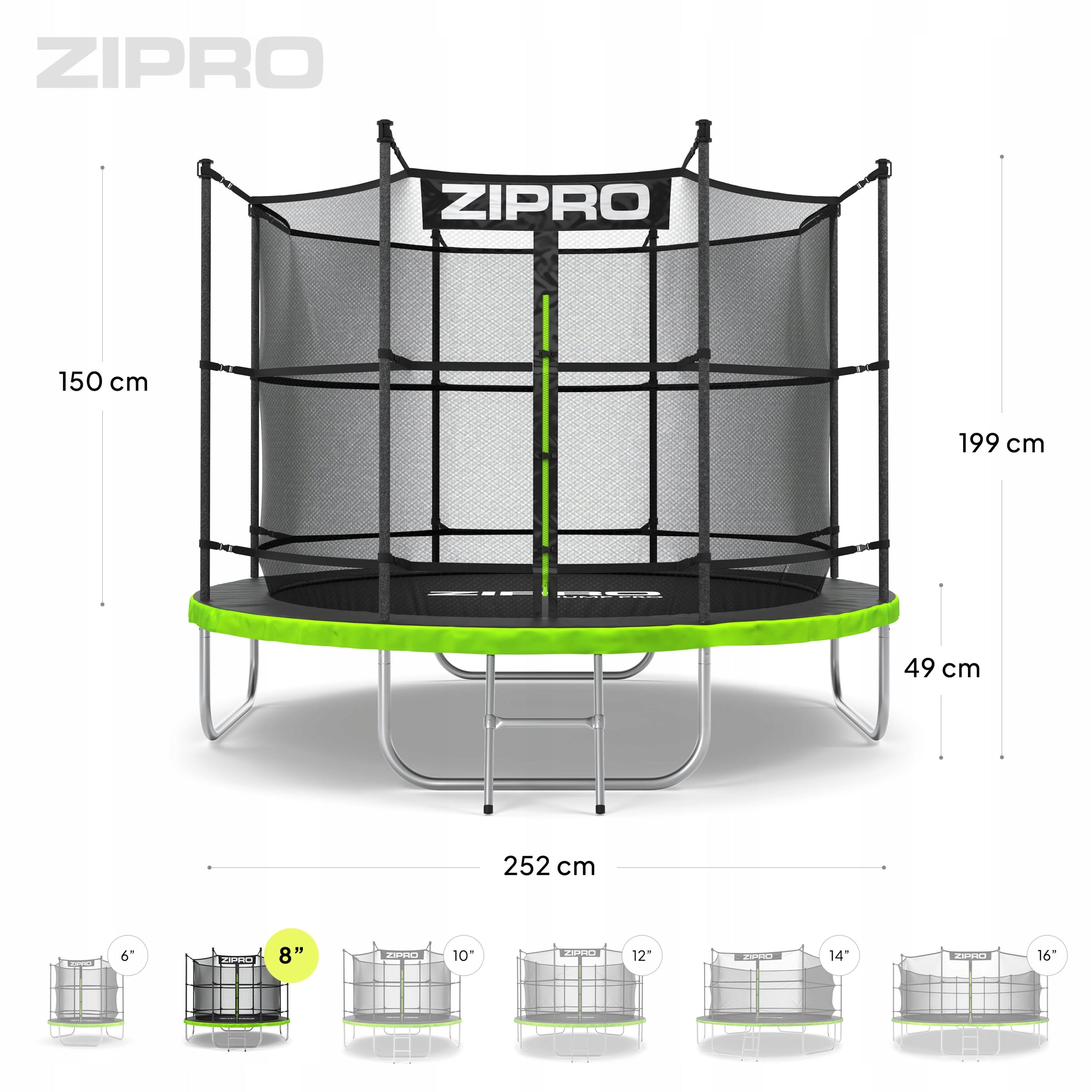 Garden trampoline with inner net for children 8FT 252cm - Zipro Number of springs/ropes 48
