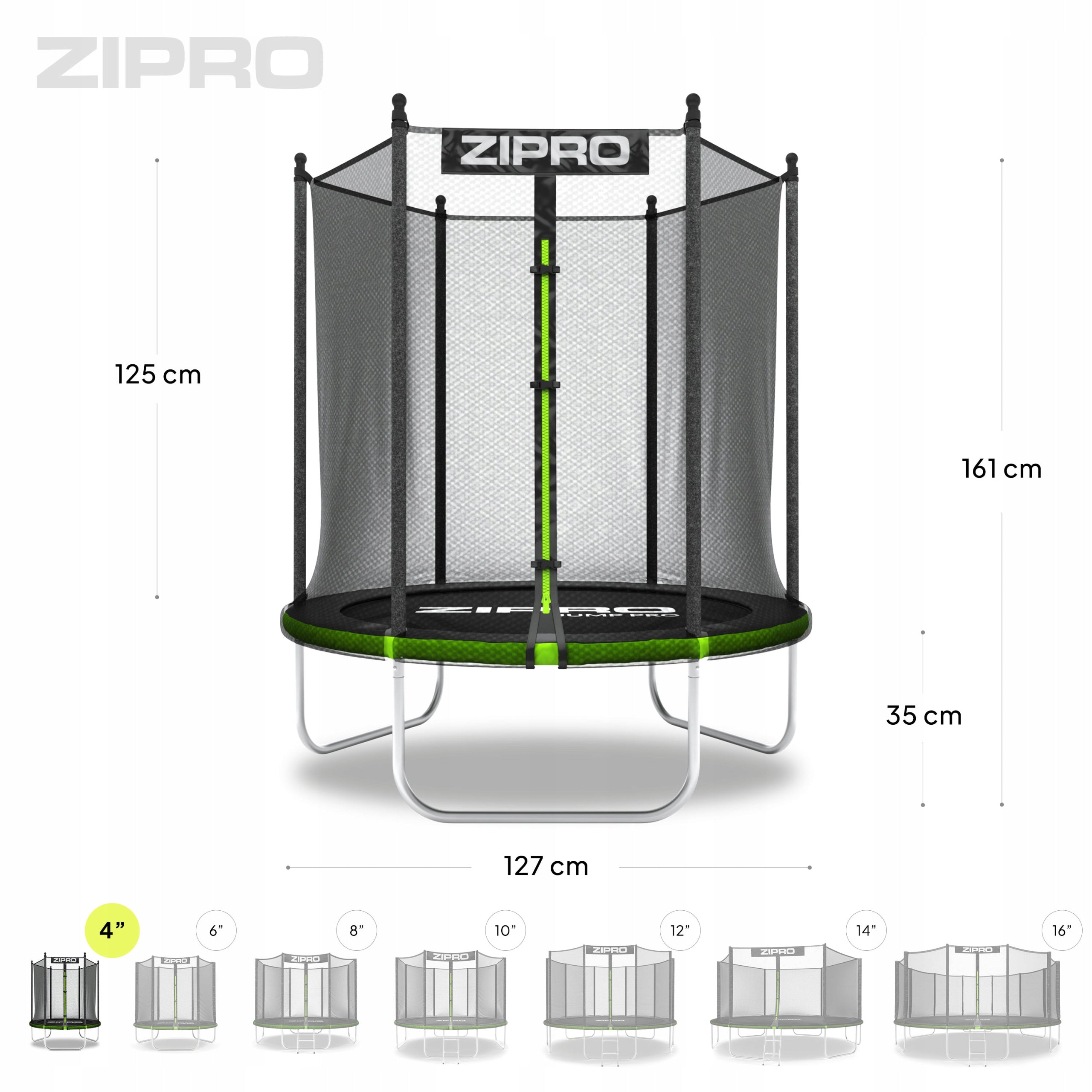 Garden trampoline with outdoor net for children 4FT 127cm - Zipro Net height 125 cm