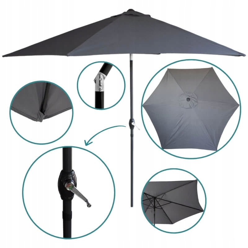 Garden umbrella 300 cm XXL broken LARGE BALCONY TERRACE GARDEN grey SOLID Color gray