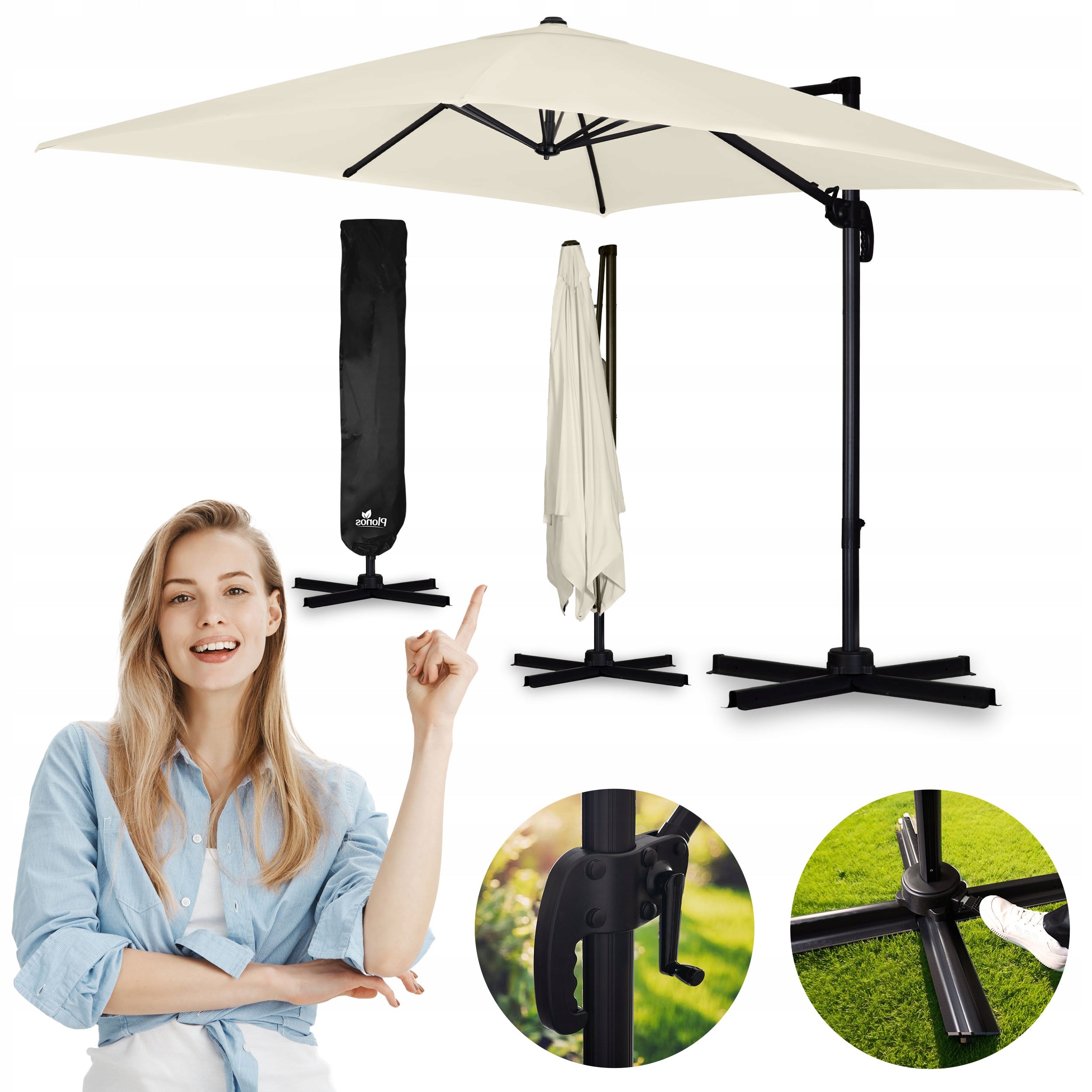 Garden umbrella LARGE FOLDING STRONG boom cover Plonos 3x3 m