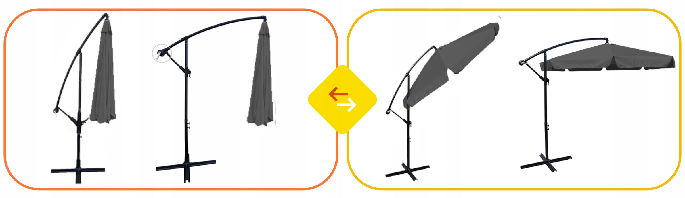 Garden umbrella LARGE folding boom with frill 350cm 8 segments GREY Manufacturer code Parasol 350 cm szary ciemny