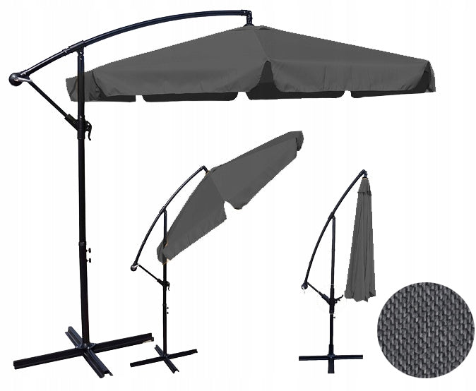 Garden umbrella LARGE folding boom with frill 350cm 8 segments GREY Packaging status original