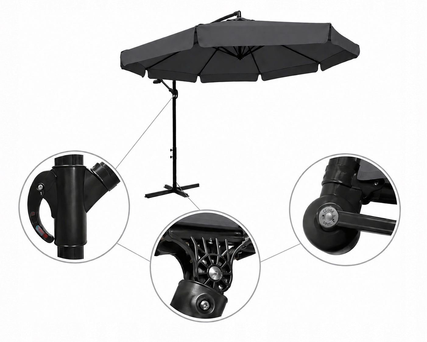 Garden umbrella LARGE folding boom with frill 350cm 8 segments GREY Product weight with unit packaging 14 kg