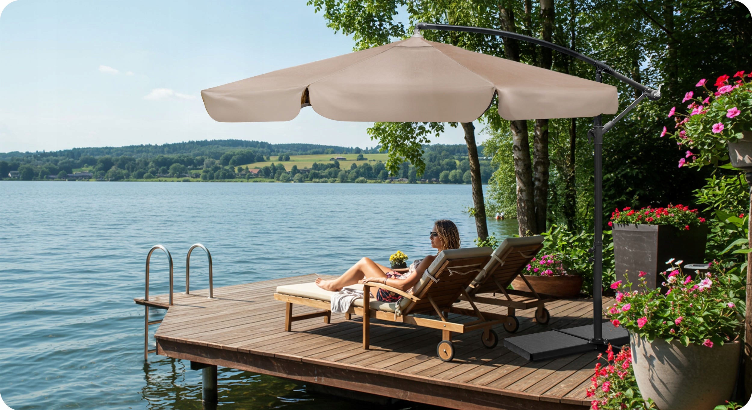 Garden umbrella large folding with boom cover 6 segments Ø 350cm Product height 250 cm