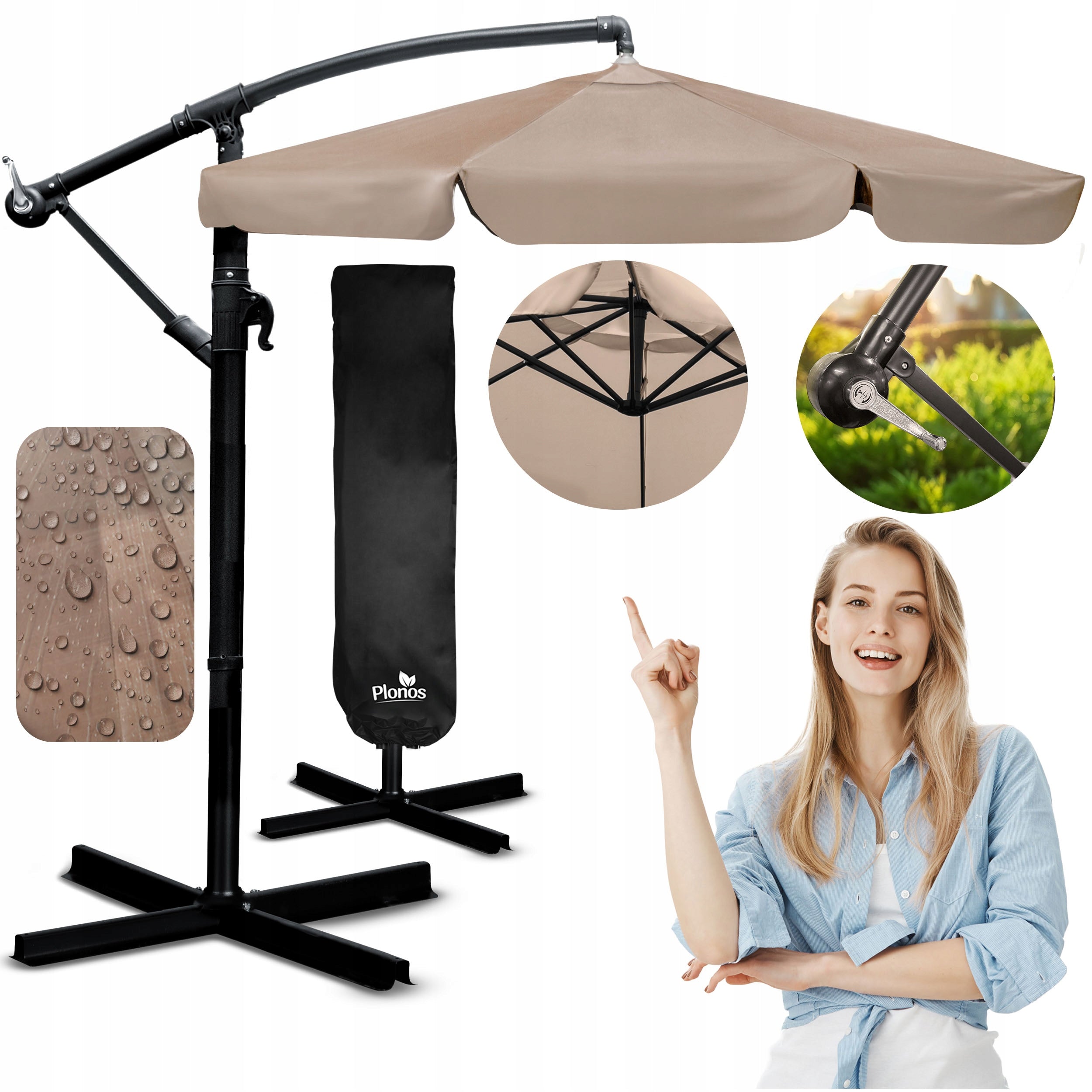 Garden umbrella large folding with boom cover 6 segments Ø 350cm