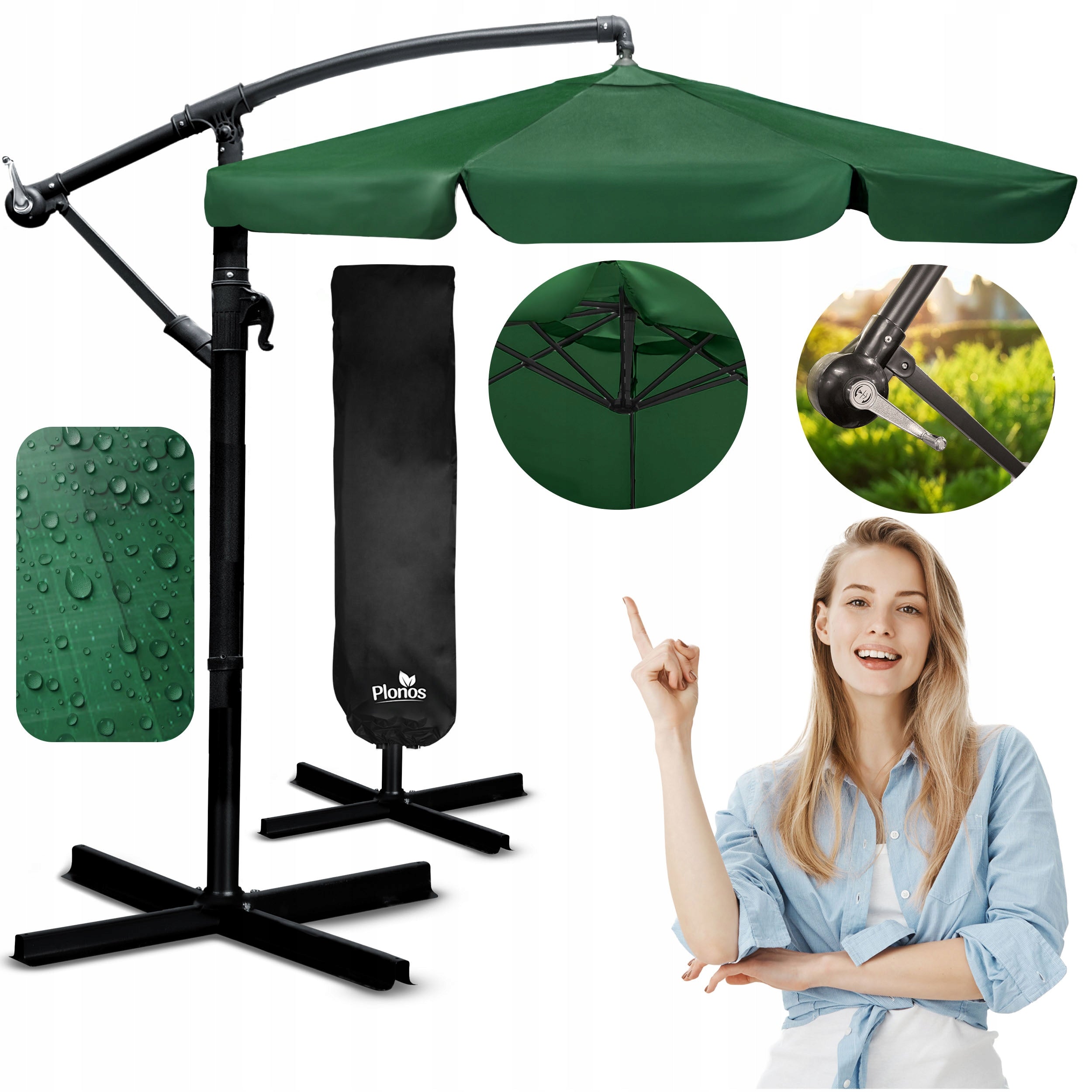 Garden umbrella large folding with boom cover 6 segments Ø 350cm