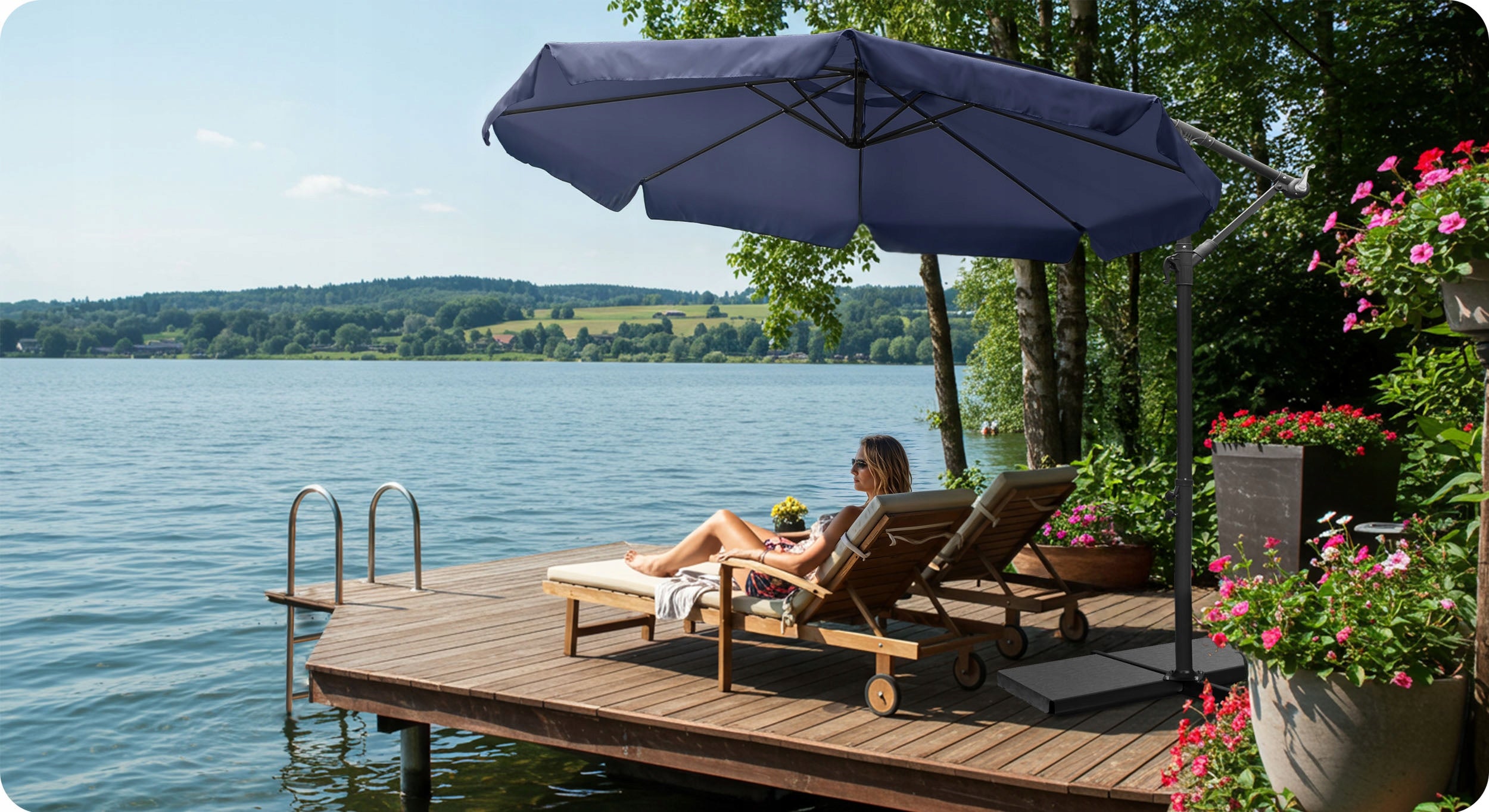 Garden umbrella large folding with boom cover 8 segments Ø 350cm Manufacturer Plonos