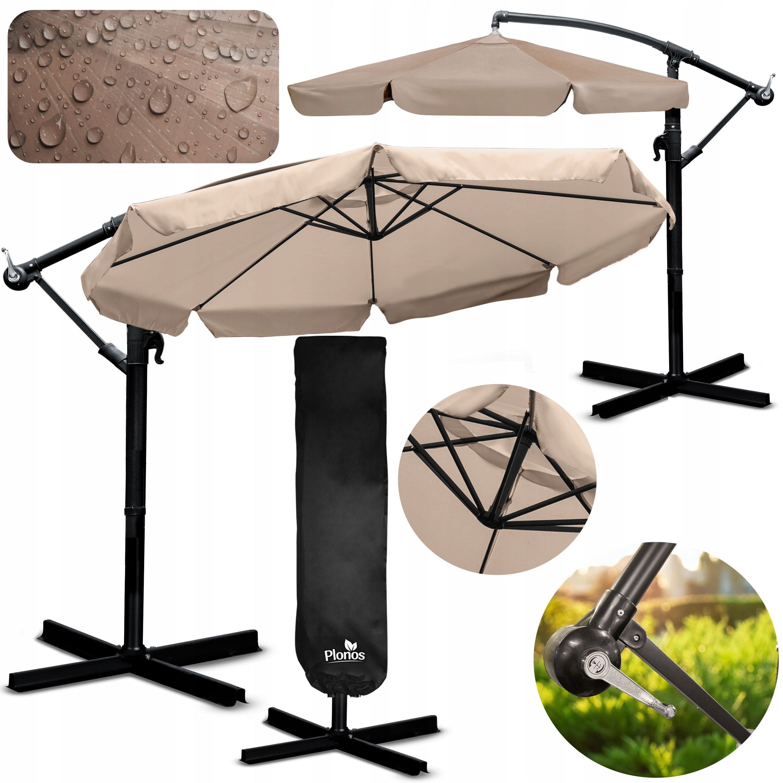 Garden umbrella large folding with boom cover 8 segments Ø 350cm