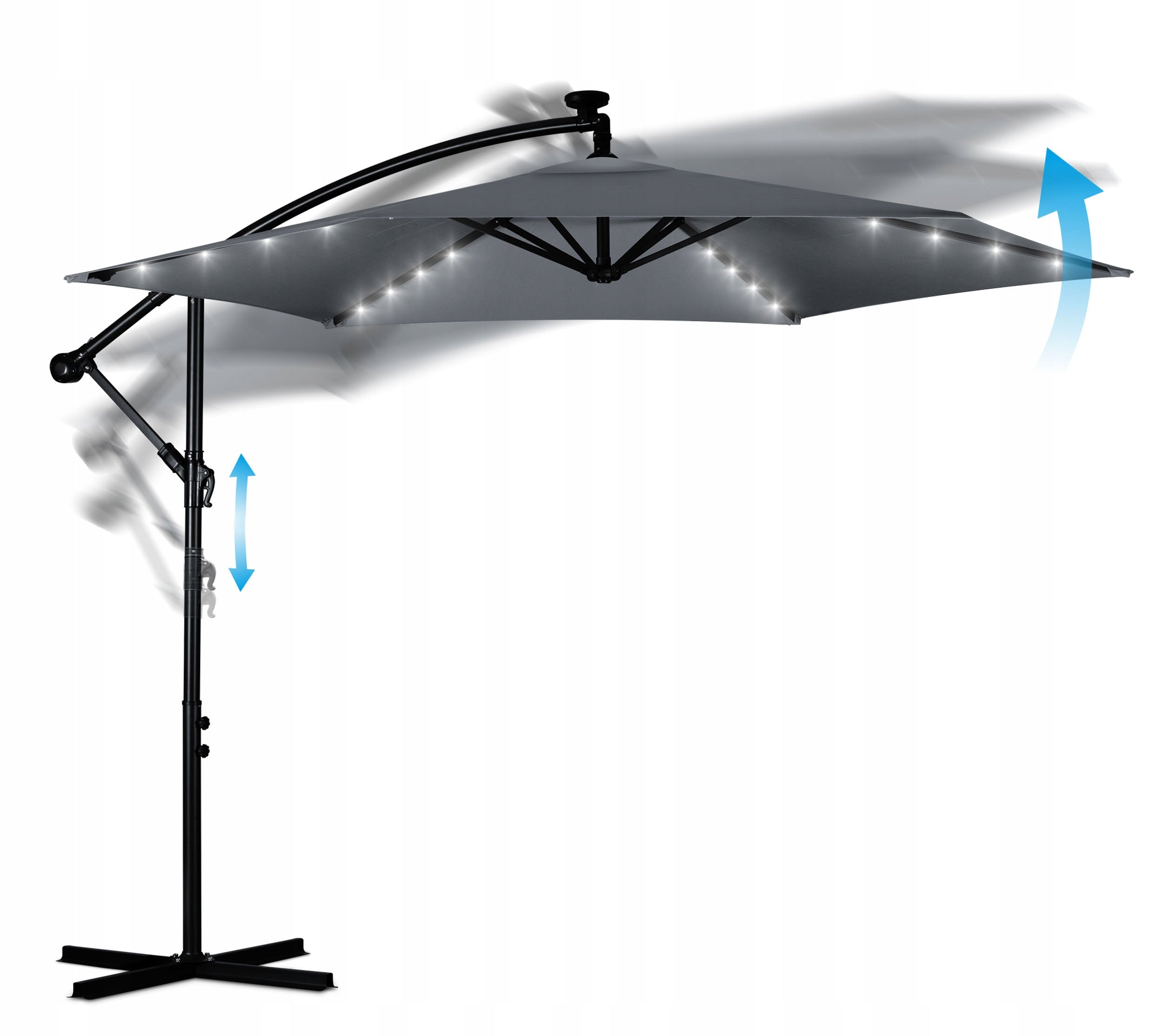 Garden umbrella large folding with boom cover LED lamp Ø 300cm Diameter/width 300 cm
