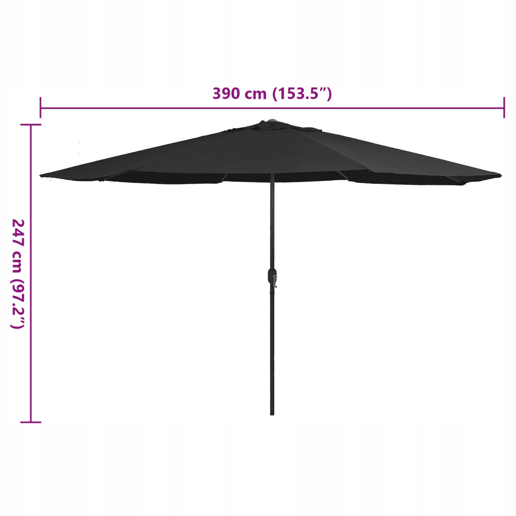 Garden umbrella on metal post, 390 cm, black Product height 267 cm