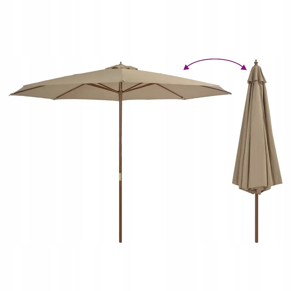 Garden umbrella on wooden post, 350 cm, taupe Diameter/width 350 cm