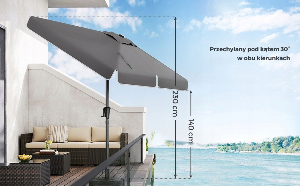 Garden umbrella tilting UV protection grey rectangular 200x150 cm Diameter/width 200 cm