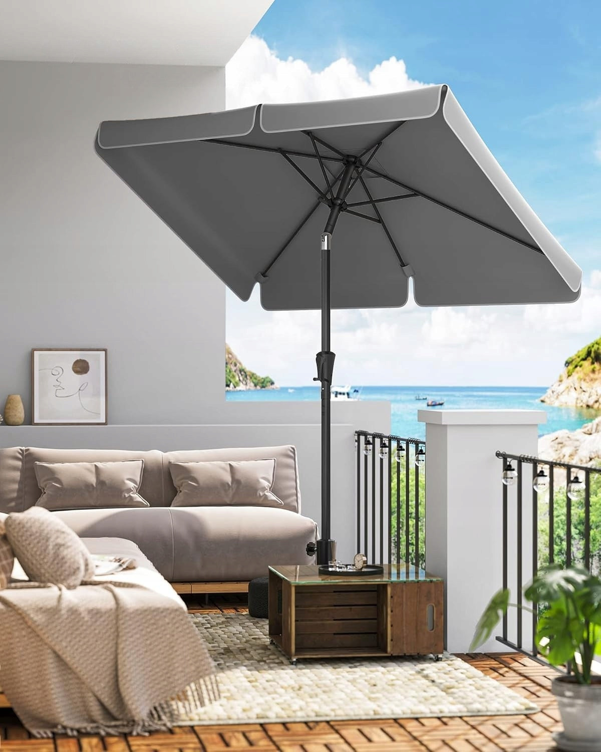 Garden umbrella tilting UV protection grey rectangular 200x150 cm Packaging status original