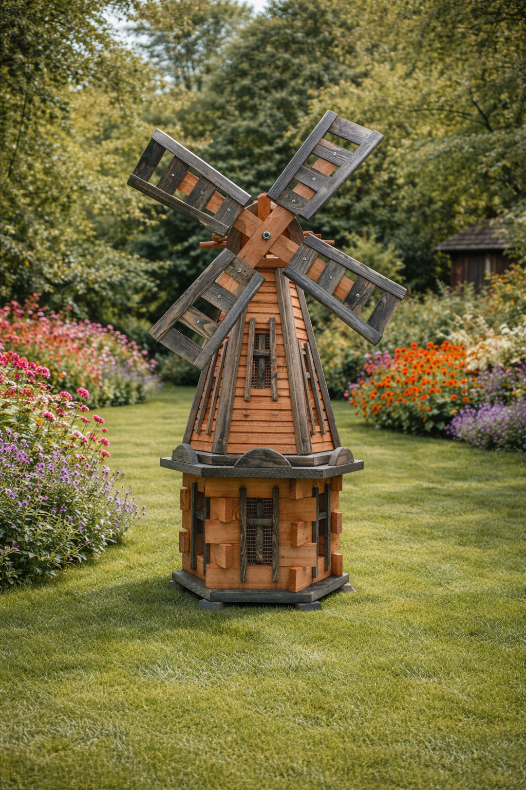 Garden windmill with solar illumination LED 100cm wooden anthracite tik Manufacturer code W38_S