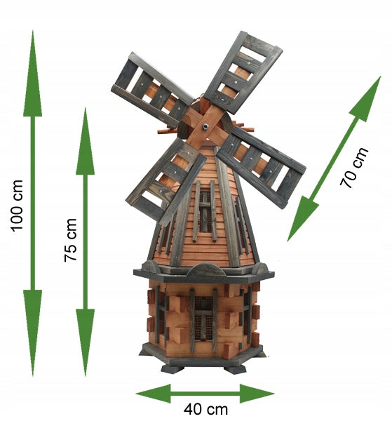 Garden windmill with solar illumination LED 100cm wooden anthracite tik Manufacturer no brand