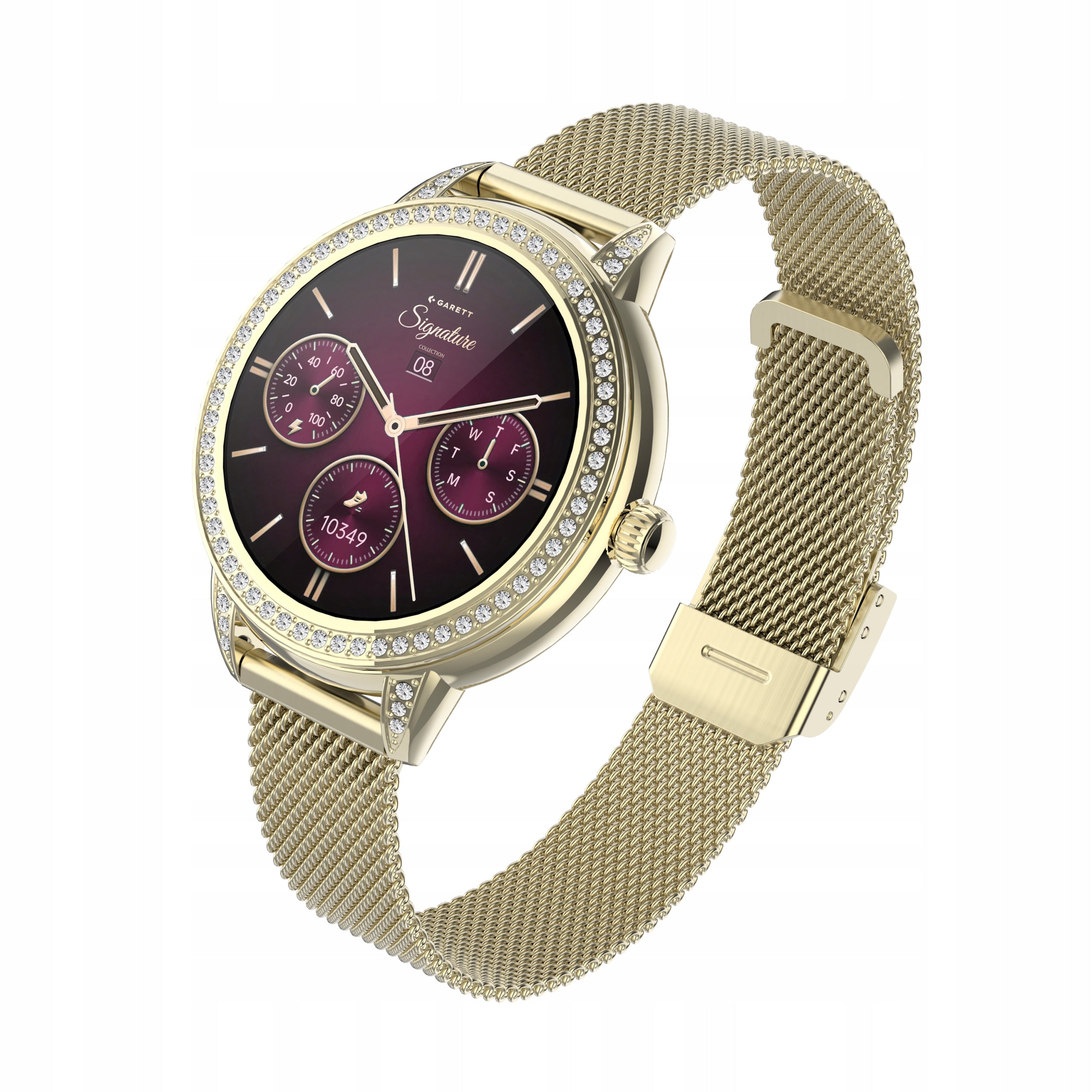 Garett Stella gold mesh AMOLED 1.1 Always On Display Bluetooth smartwatch